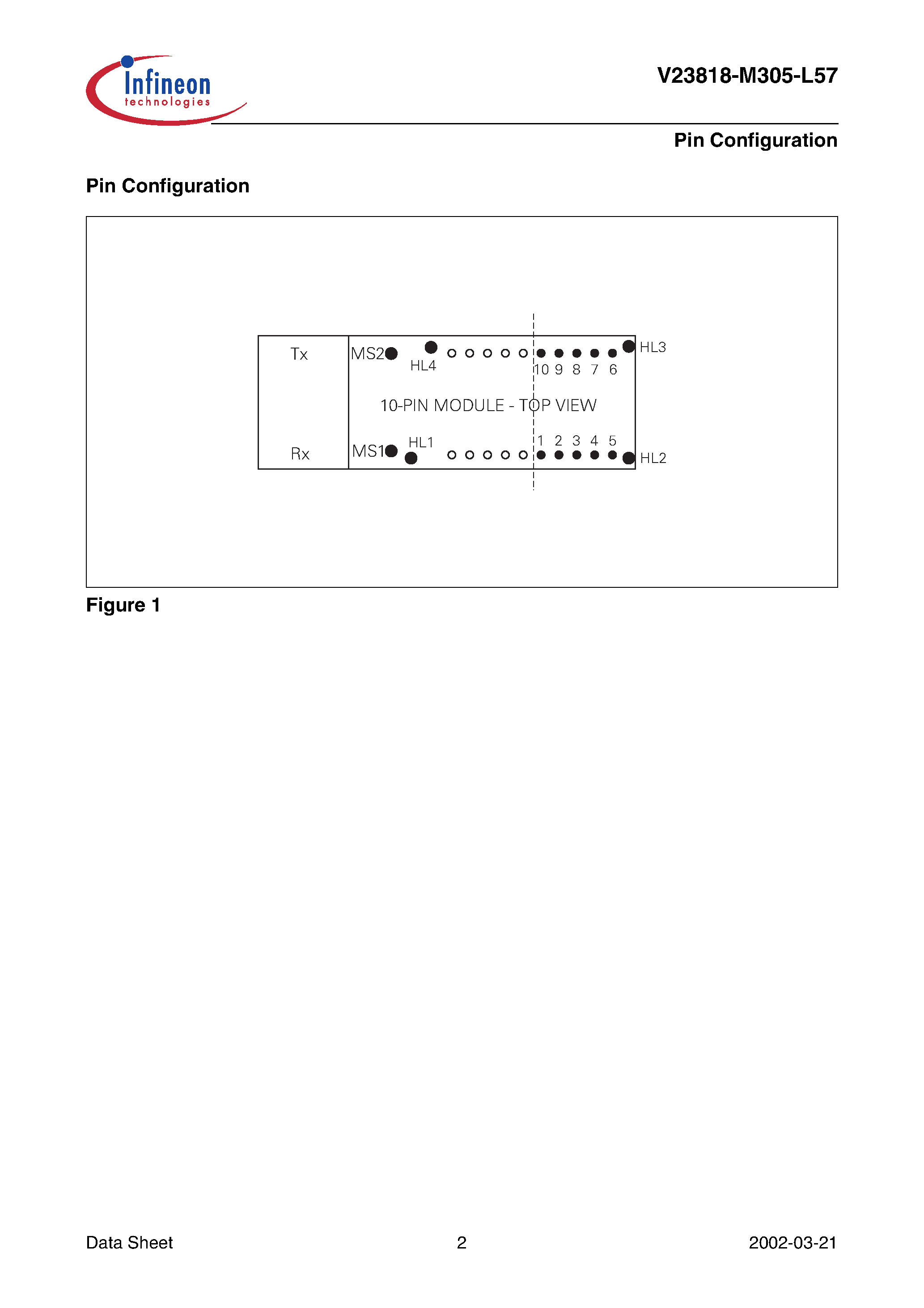 Datasheet V23818-N15-L46 - Small Form Factor Single Mode 1300 nm Multirate up to 2.5 Gbit/s Transceiver 2x5/2x10 Pinning with LC Connector page 2