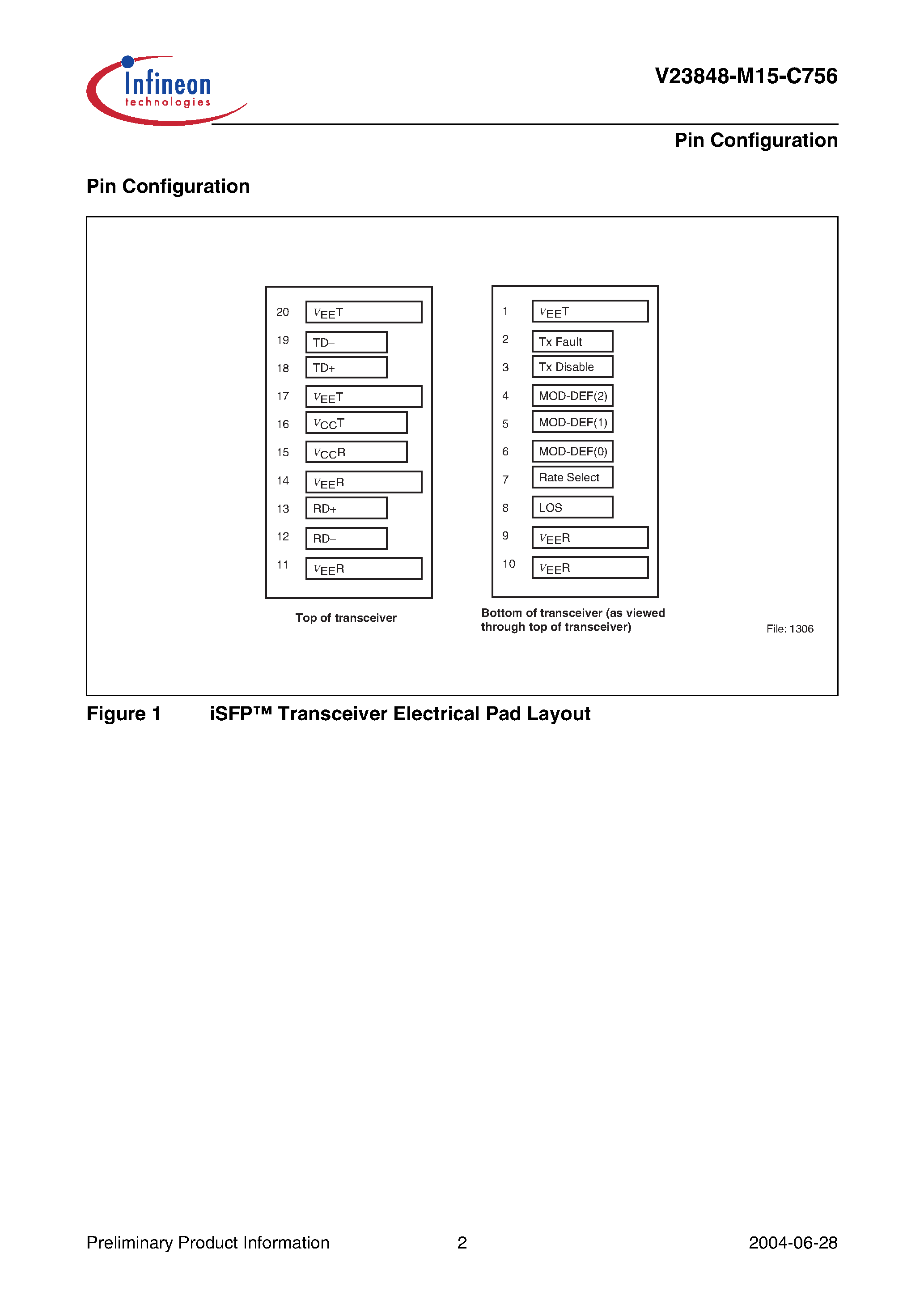 Даташит V23848-M15-C756 - iSFP-Intelligent Small Form-factor Pluggable 1.25 Gigabit Ethernet 2.125/1.0625 Gbit/s Fibre Channel Single Mode 1310 nm Transceiver with LC Connector страница 2