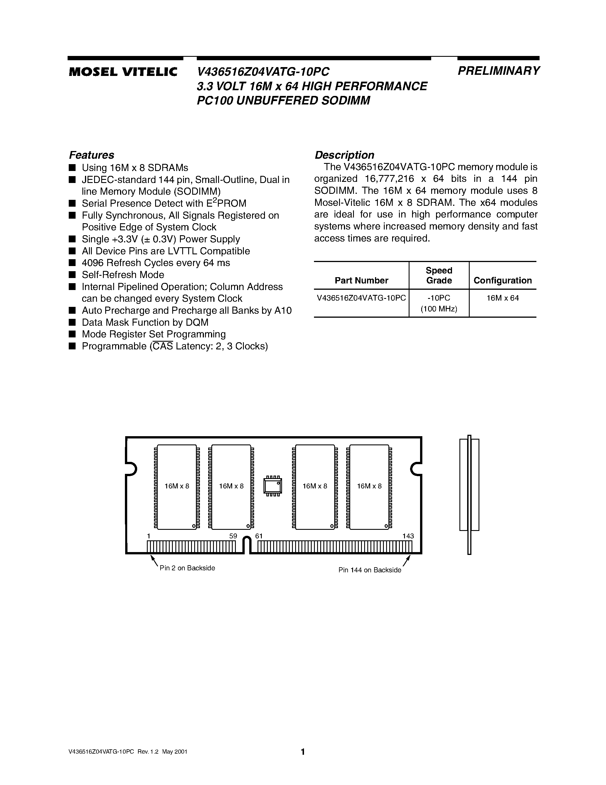 Даташит на микросхему V436516Z04VATG-10PC страница 1 Даташит V436516Z04VATG-10PC - 3.3 VOLT 16M x 64 HIGH PERFORMANCE PC100 UNBUFFERED SODIMM страница 1