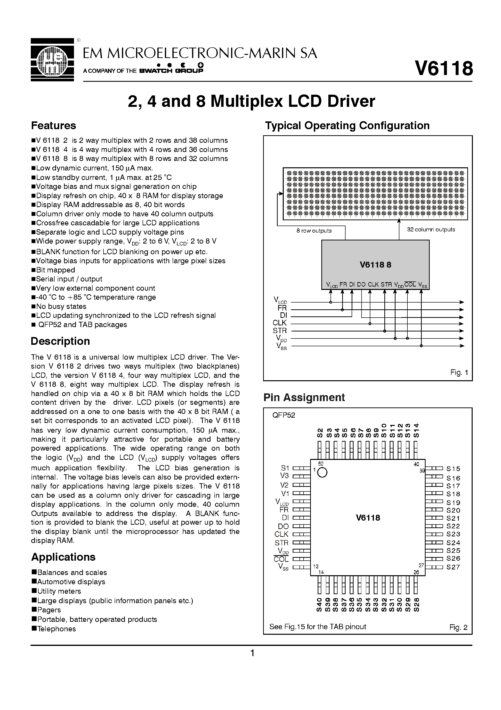 Datasheet V61188 - 2/ 4 and 8 Multiplex LCD Driver page 1