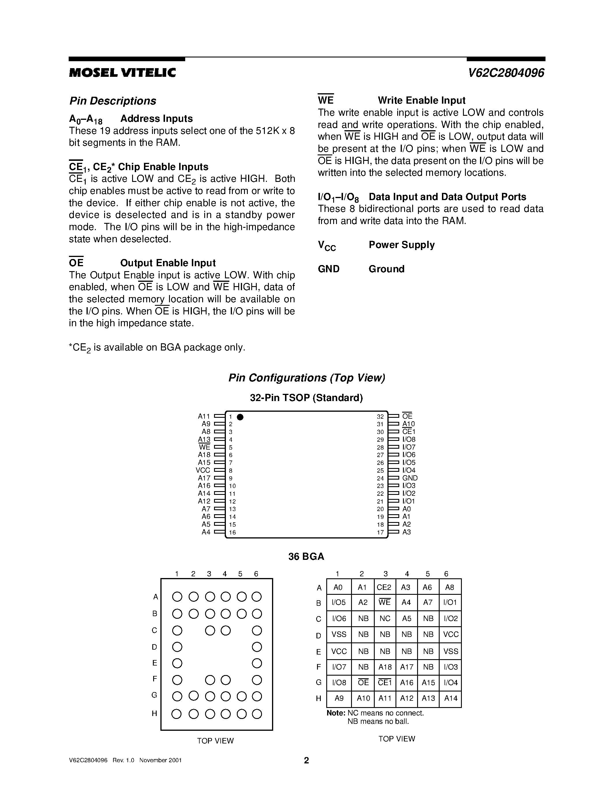 Datasheet V62C2804096 - 512K X 8/ CMOS STATIC RAM page 2