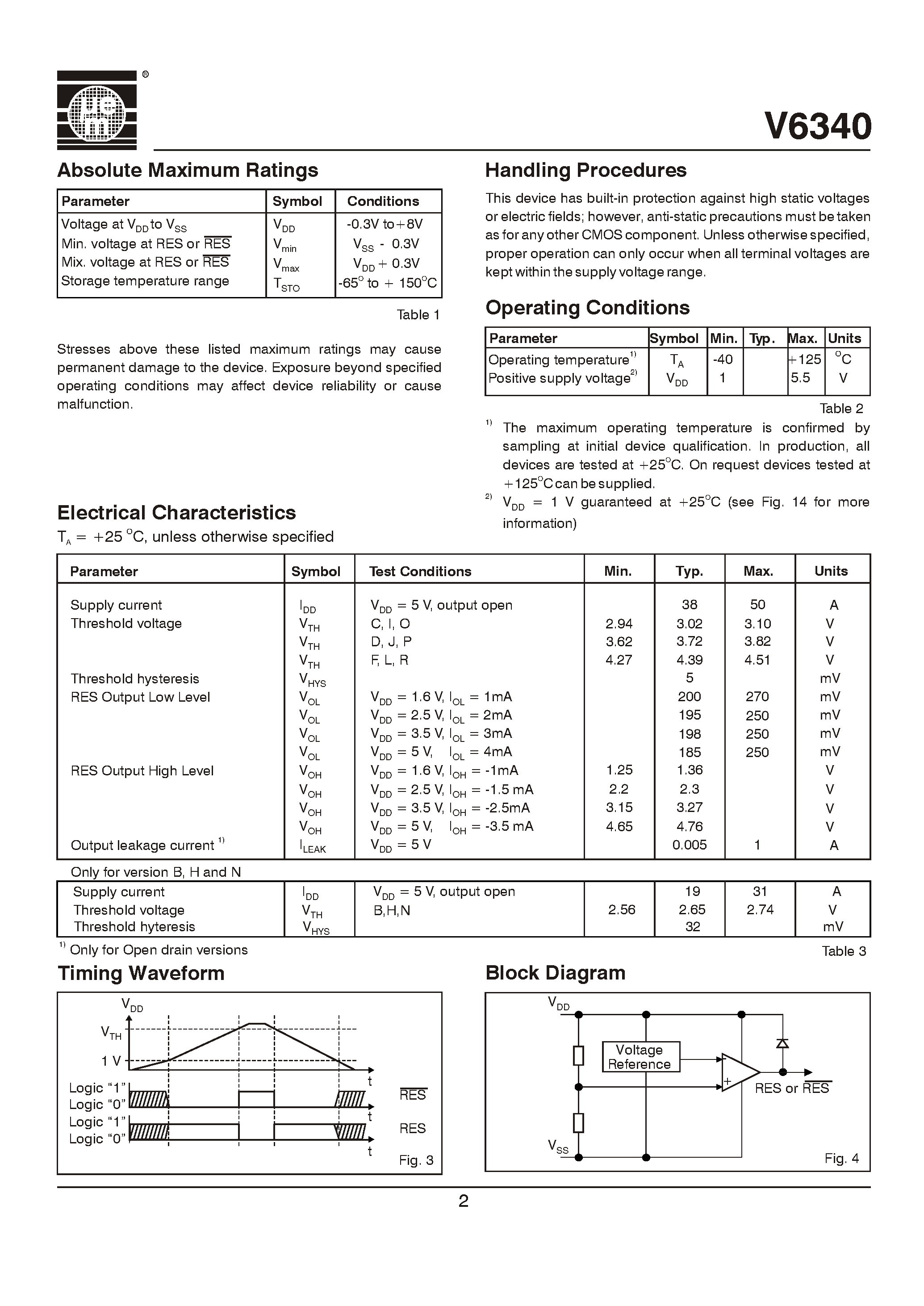 Datasheet V6340P - Ultra Low Cost 3-Pin Microprocessor Reset page 2