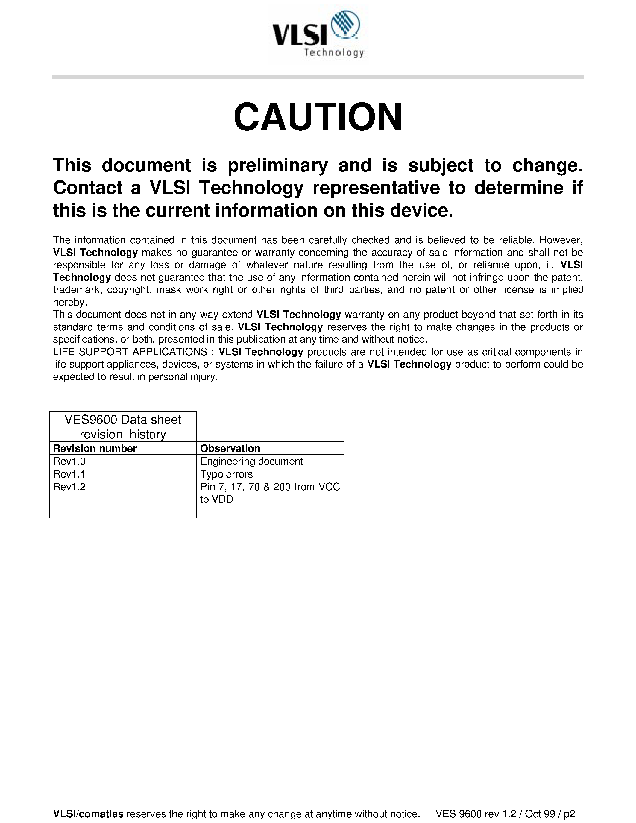 Datasheet VES9600 page 2 Datasheet VES9600 - SINGLE CHIP DVB-T CHANNEL RECEIVER page 2