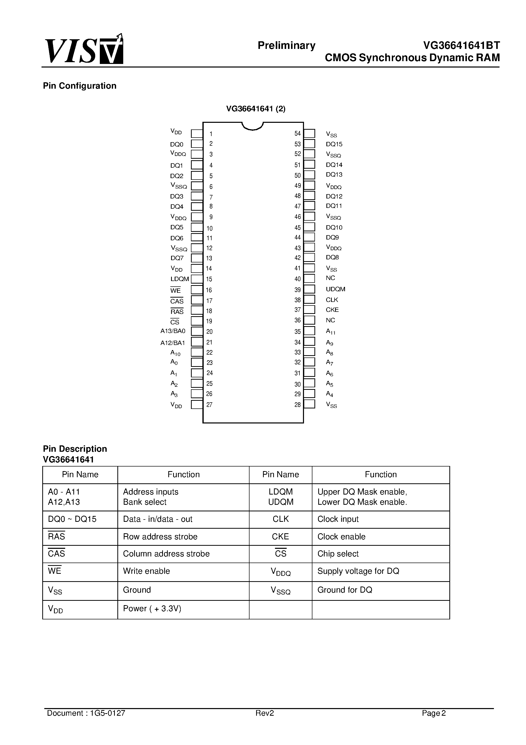 Datasheet VG36646141BT-7 - CMOS Synchronous Dynamic RAM page 2