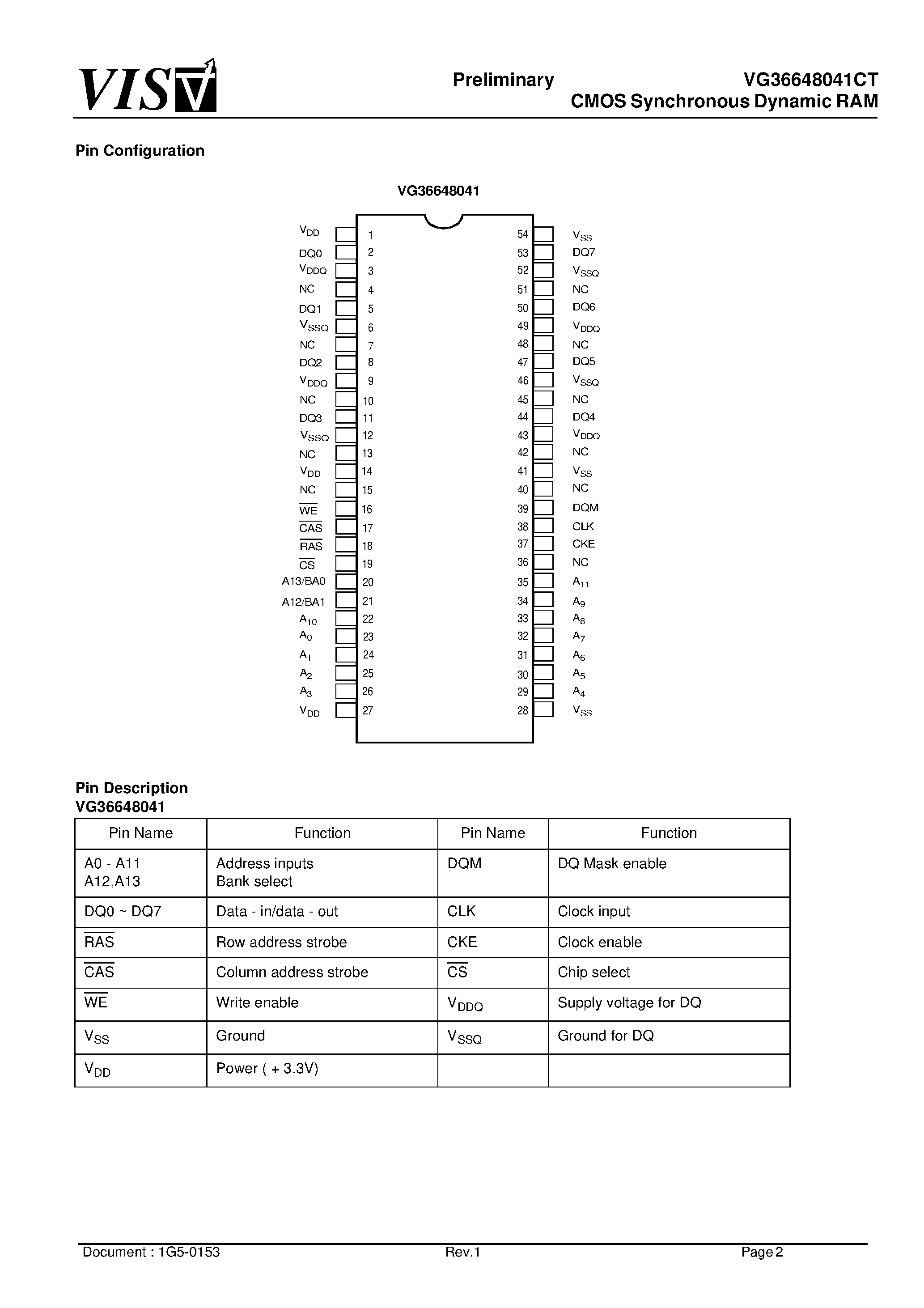 Datasheet VG36648041BT-8 - CMOS Synchronous Dynamic RAM page 2