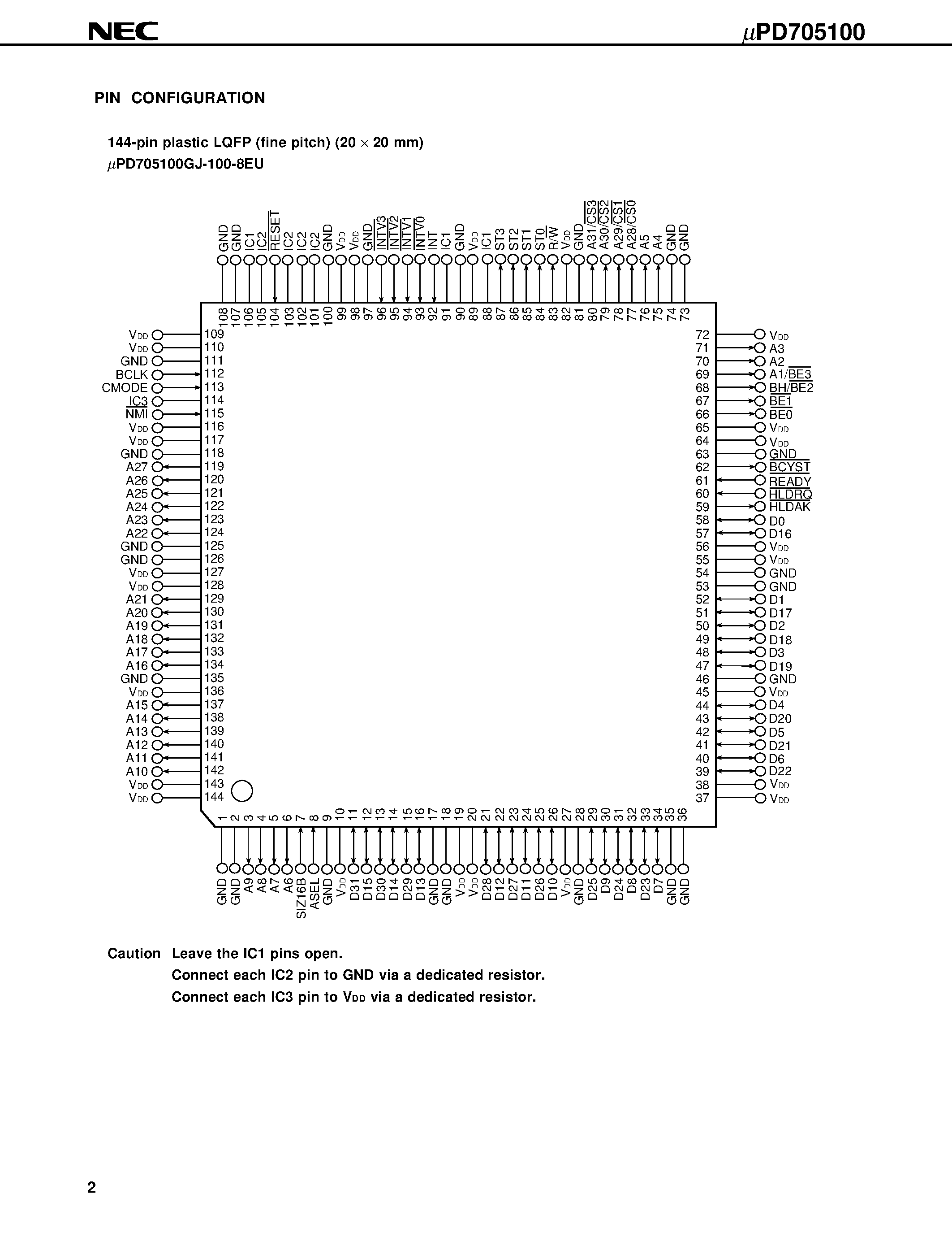 Даташит на микросхему UPD705100GJ-100-8 страница 2 Даташит UPD705100GJ-100-8 - V830TM 32-BIT MICROCONTROLLER страница 2