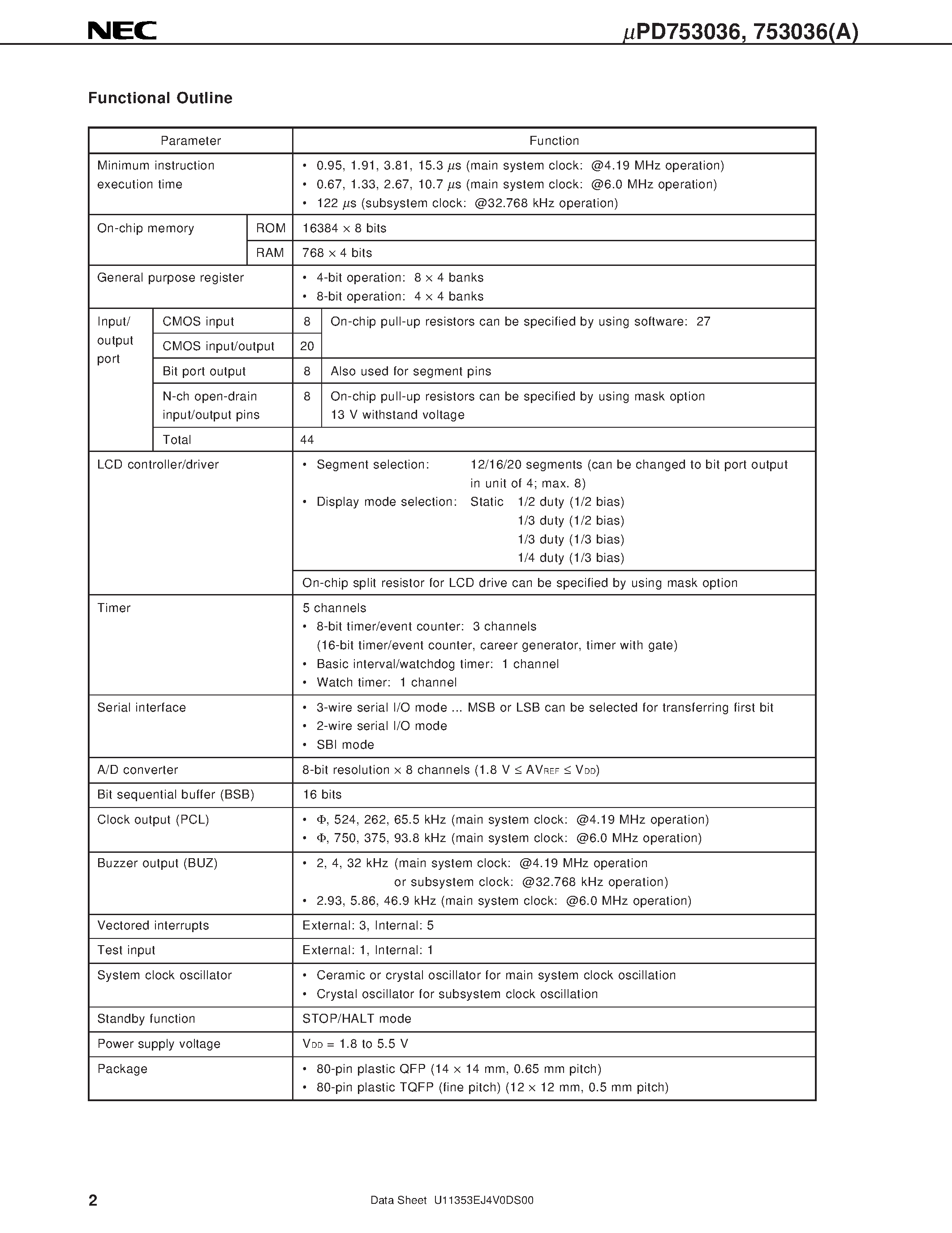 Datasheet UPD753036GC page 2 Datasheet UPD753036GC - 4-BIT SINGLE-CHIP MICROCONTROLLER page 2