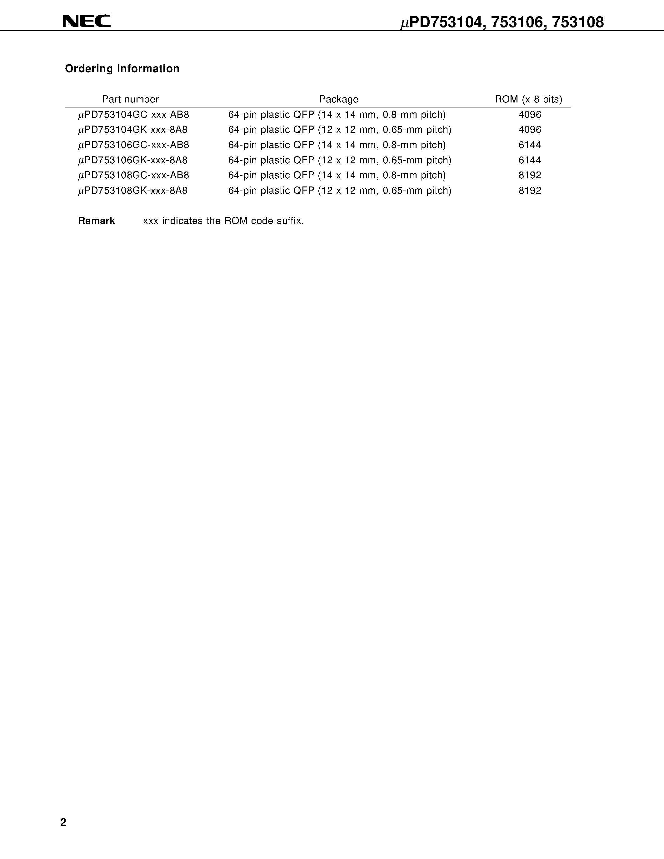 Datasheet UPD753108GC - 4-BIT SINGLE-CHIP MICROCONTROLLER page 2