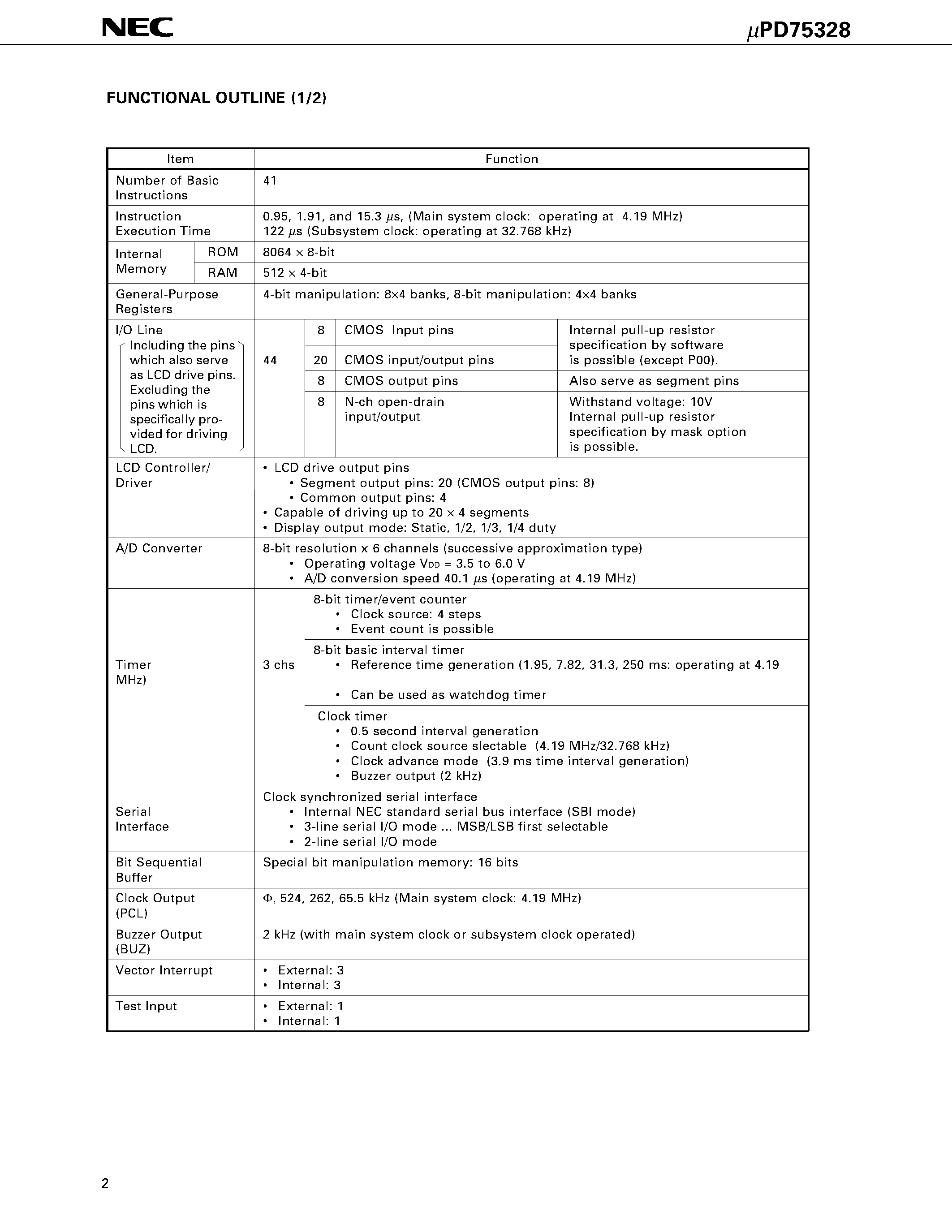 Datasheet UPD75328GC - 4-BIT SINGLE-CHIP MICROCOMPUTER page 2