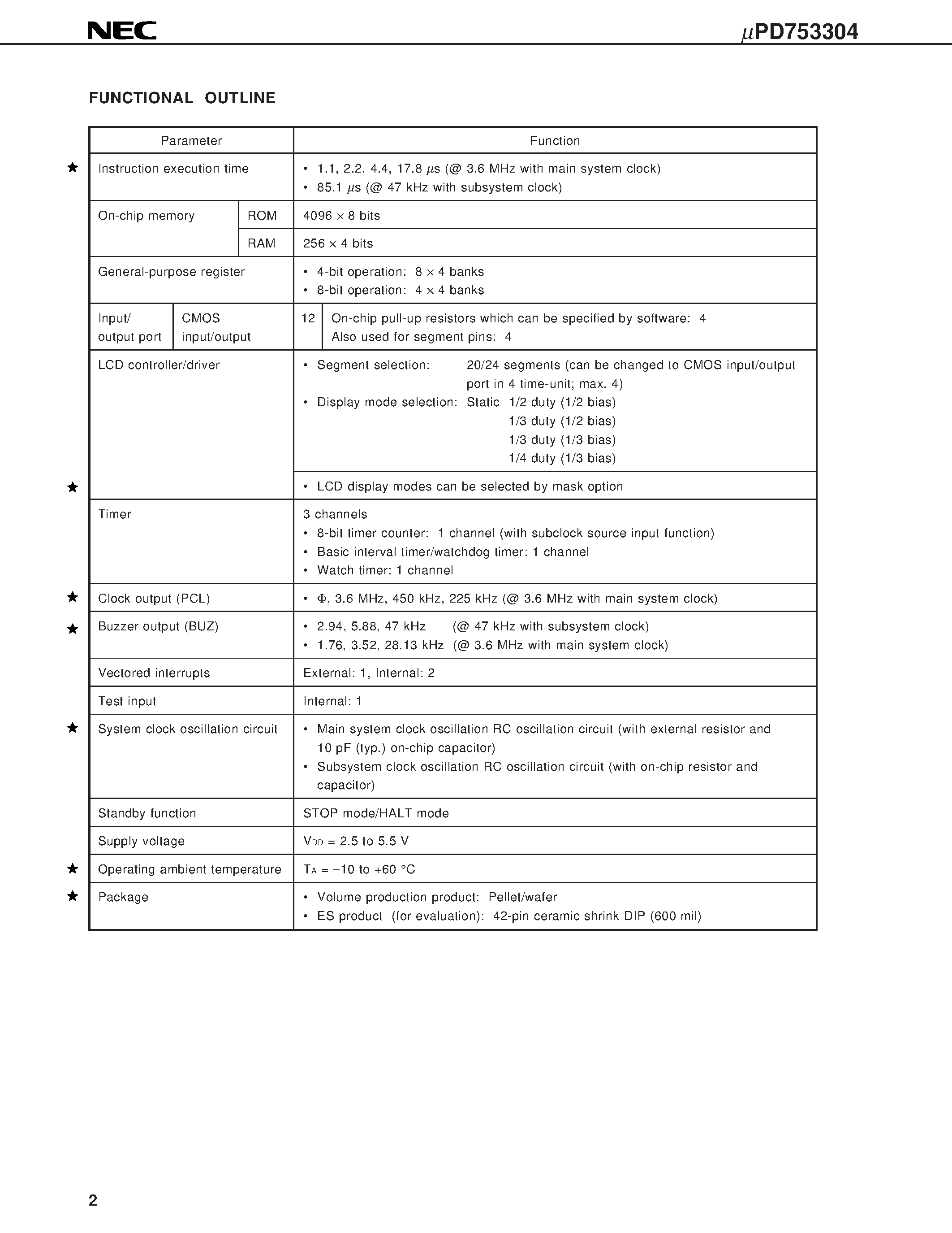 Datasheet UPD753304P page 2 Datasheet UPD753304P - 4-BIT SINGLE-CHIP MICROCONTROLLER page 2