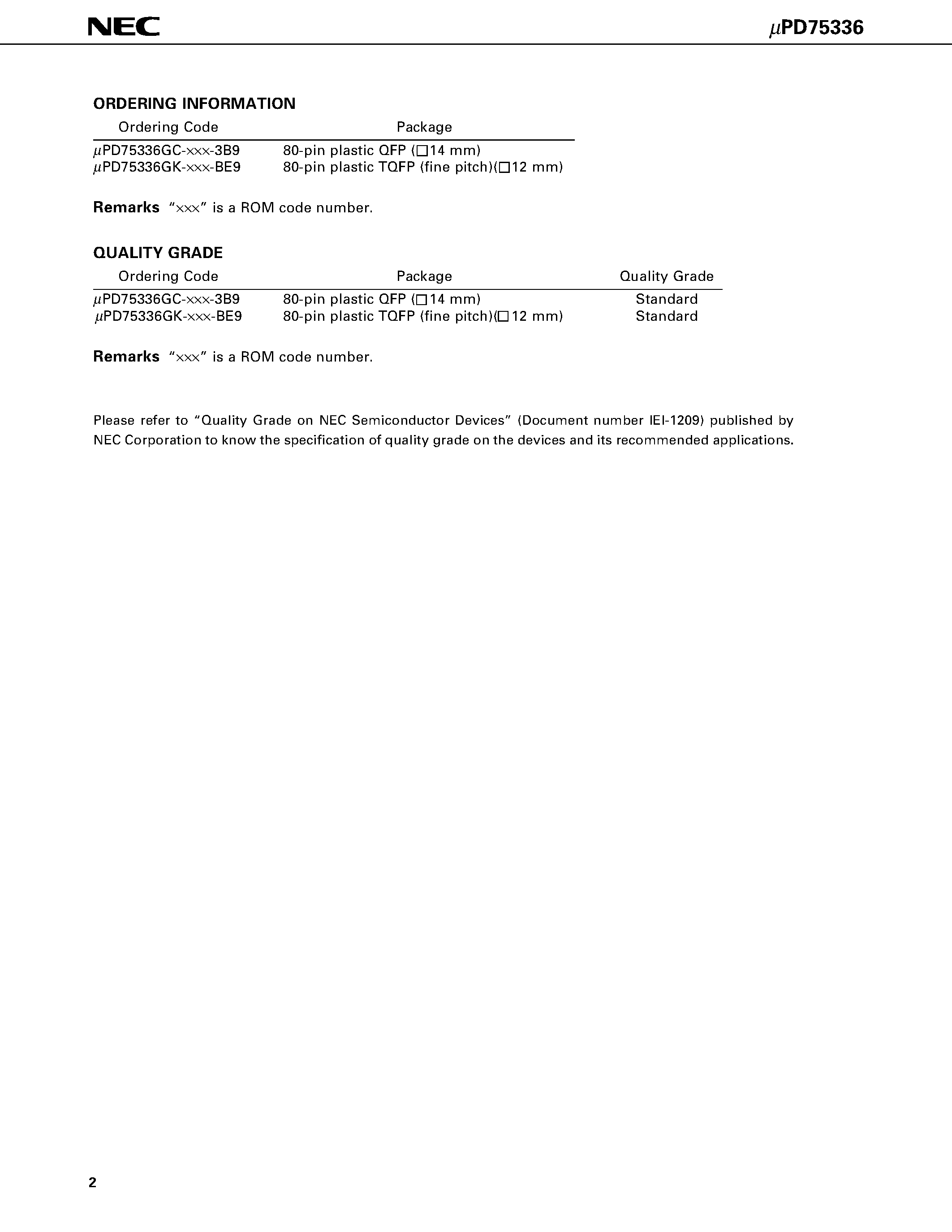 Datasheet UPD75336GK - 4-BIT SINGLE-CHIP MICROCOMPUTER page 2