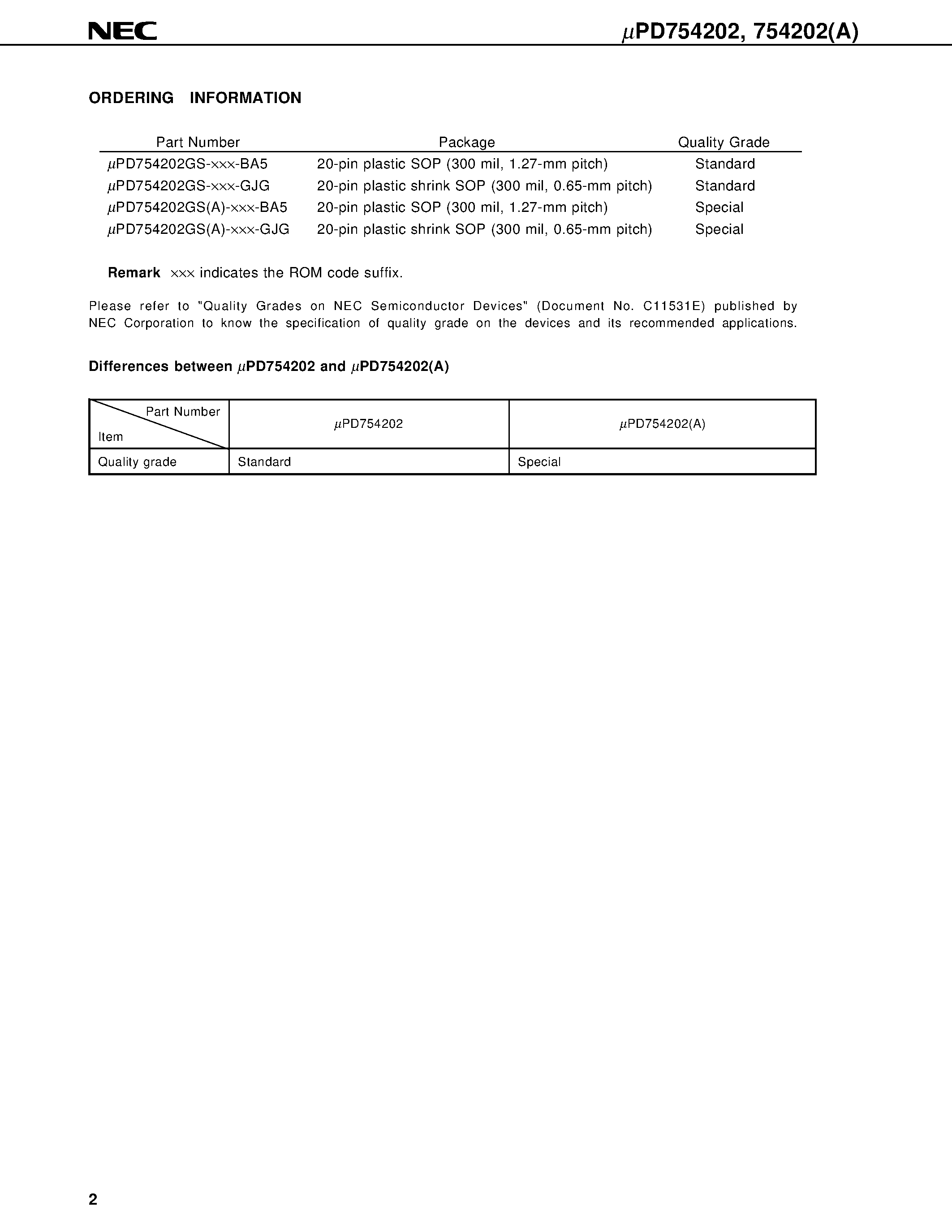 Datasheet UPD754202GSA page 2 Datasheet UPD754202GSA - 4-BIT SINGLE-CHIP MICROCONTROLLERS page 2