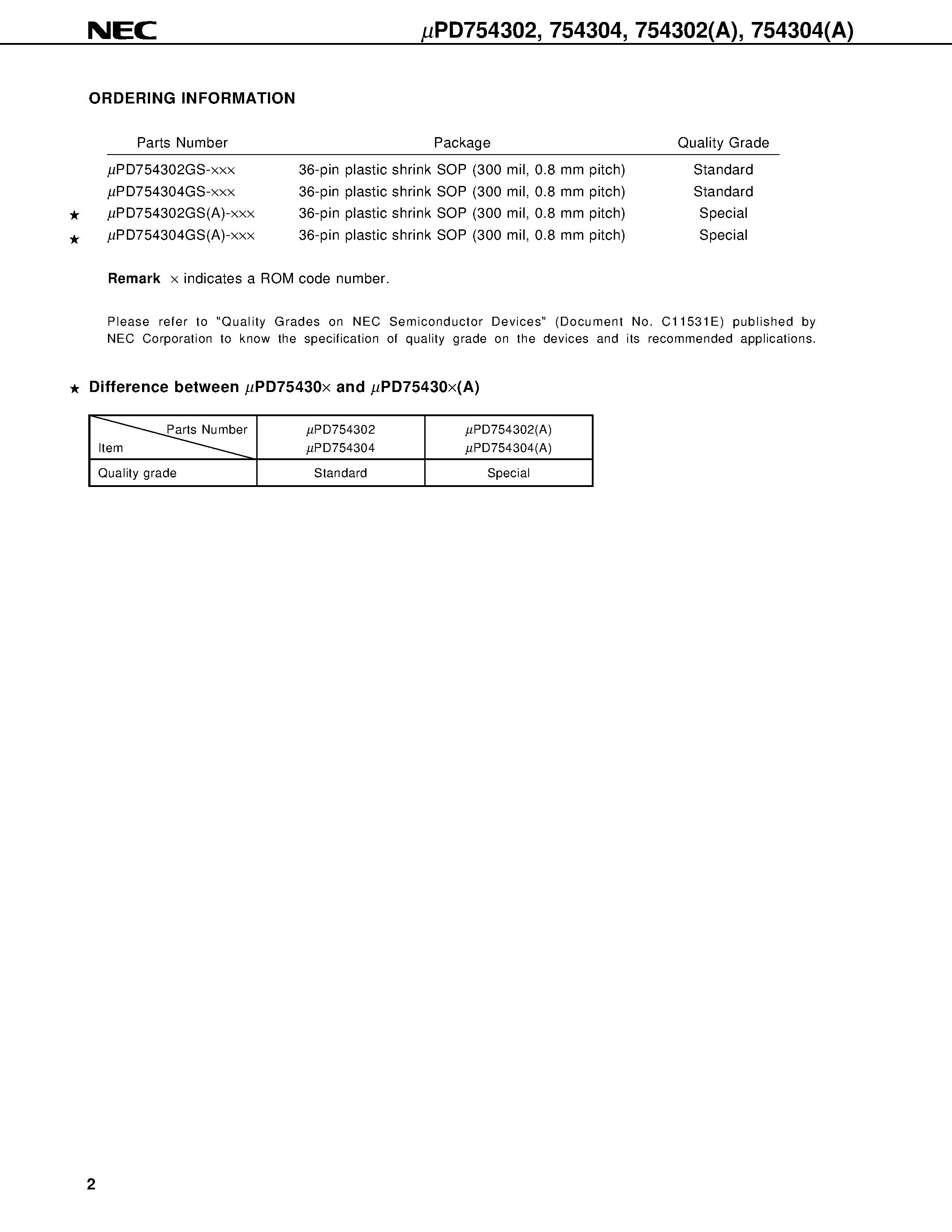 Datasheet UPD754302 page 2 Datasheet UPD754302 - 4-BIT SINGLE-CHIP MICROCONTROLLER page 2