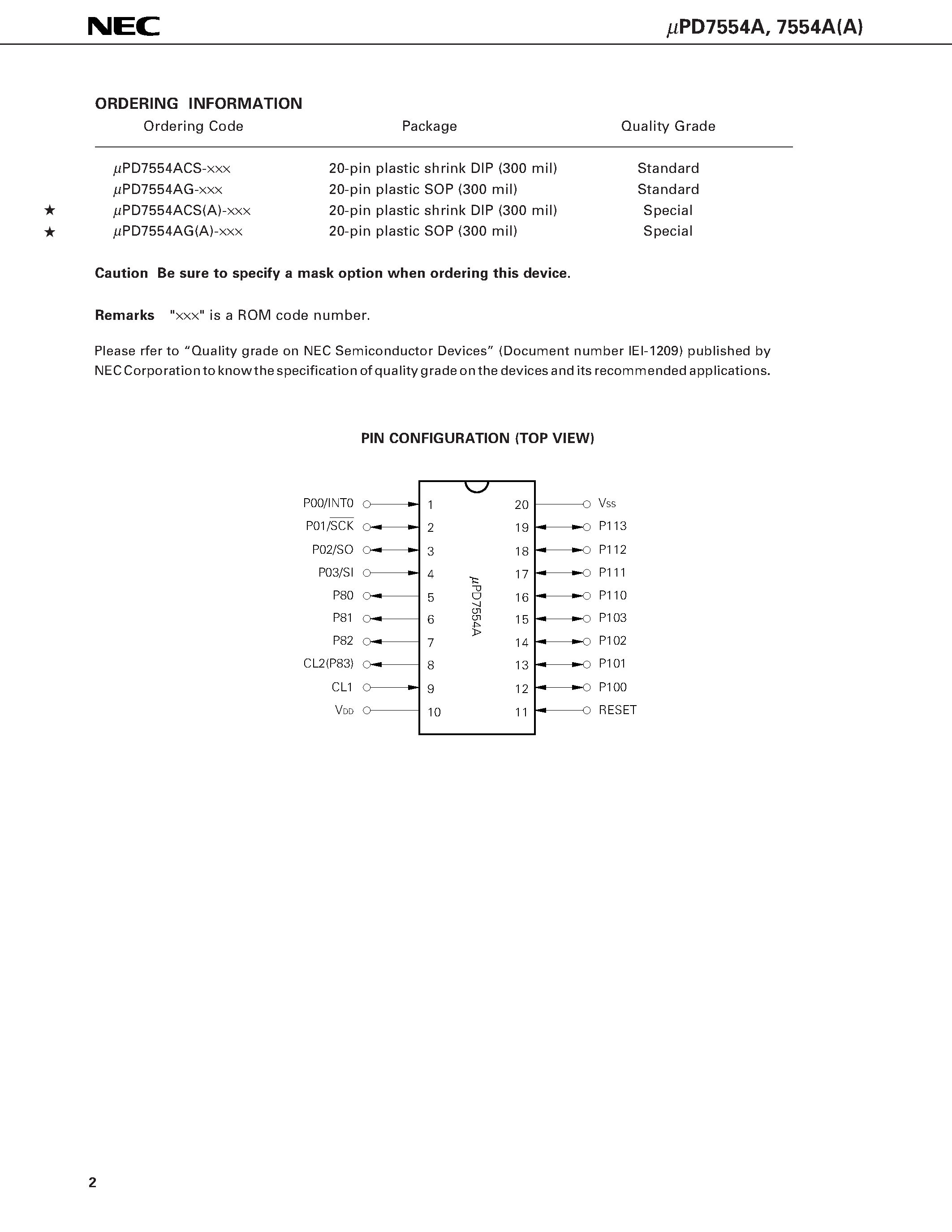 Datasheet UPD7554 page 2 Datasheet UPD7554 - 4-BIT SINGLE-CHIP MICROCOMPUTER page 2