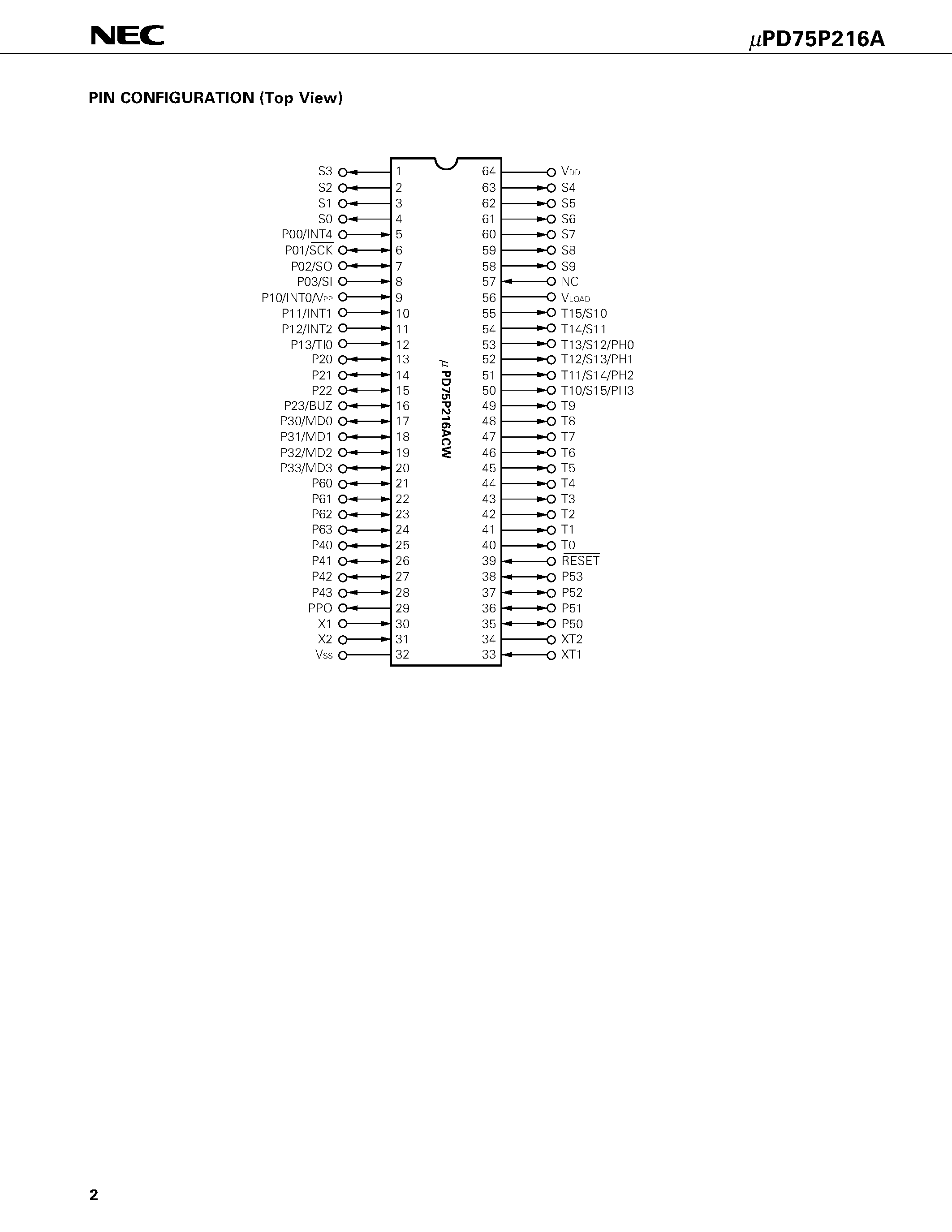 Datasheet UPD75P216A - 4-BIT SINGLE-CHIP MICROCOMPUTER page 2