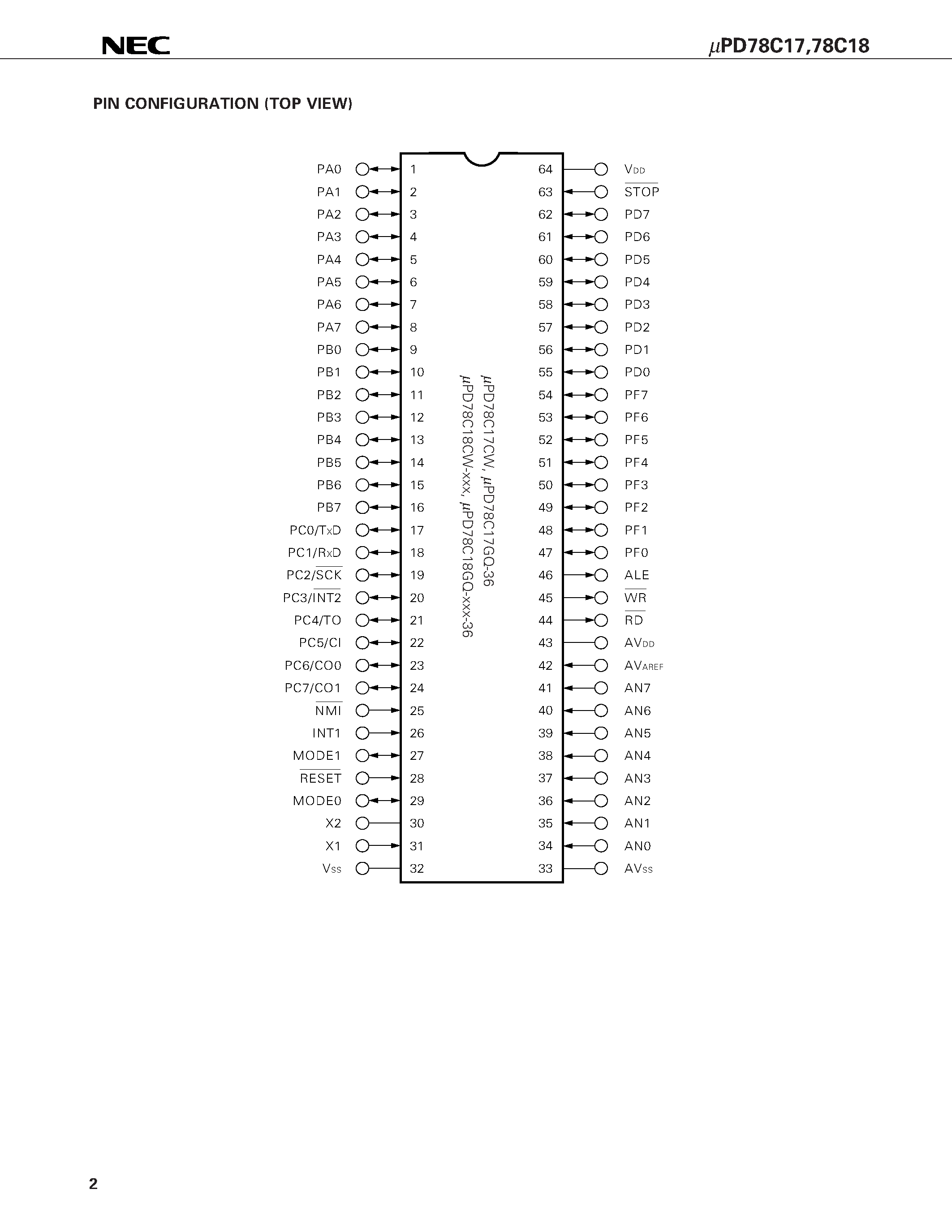 Datasheet UPD78C18 page 2 Datasheet UPD78C18 - 8-BIT SINGLE-CHIP MICROCONTROLLER WITH A/D CONVERTER page 2