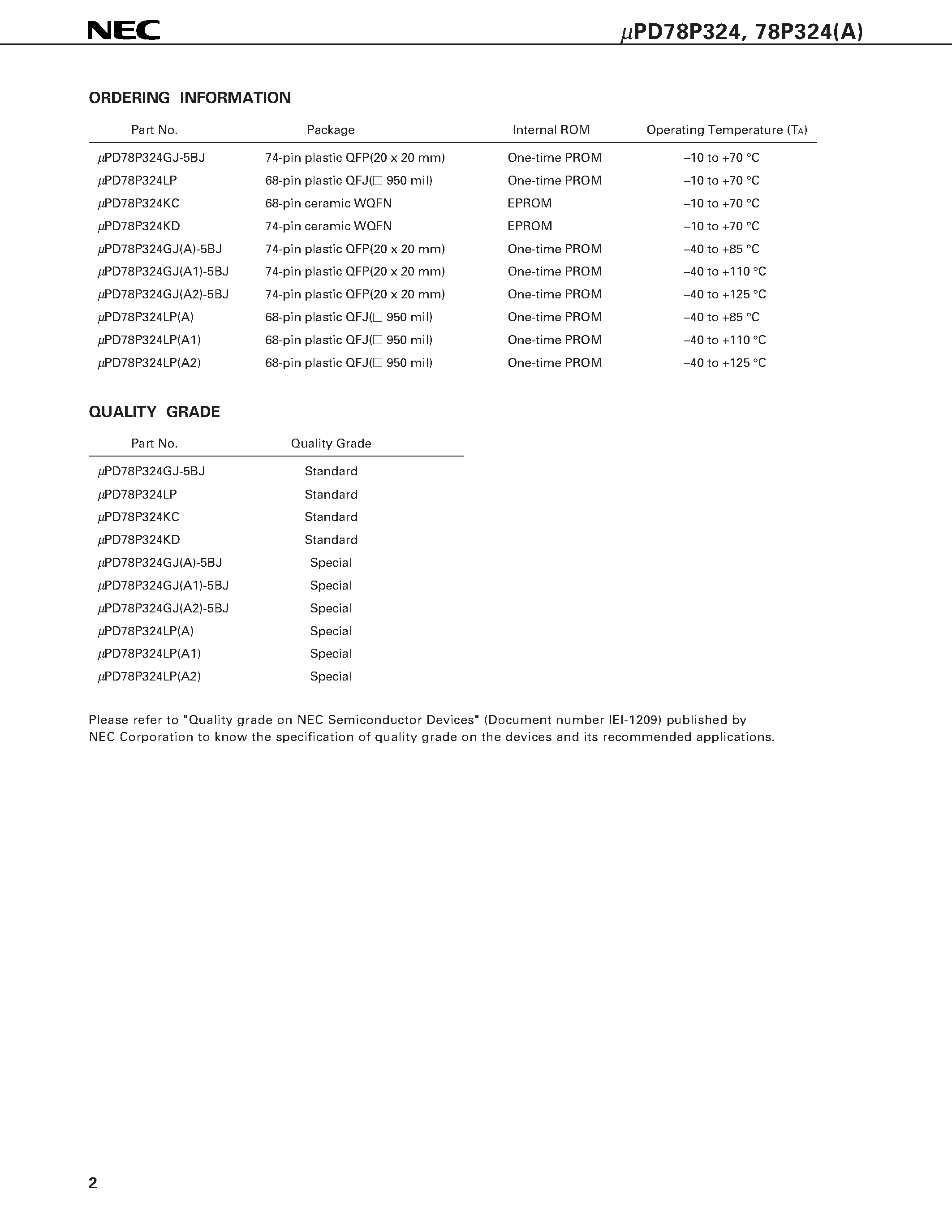 Даташит на микросхему UPD78P324 страница 2 Даташит UPD78P324 - 16-/8-Bit Single-Chip Microcomputers страница 2