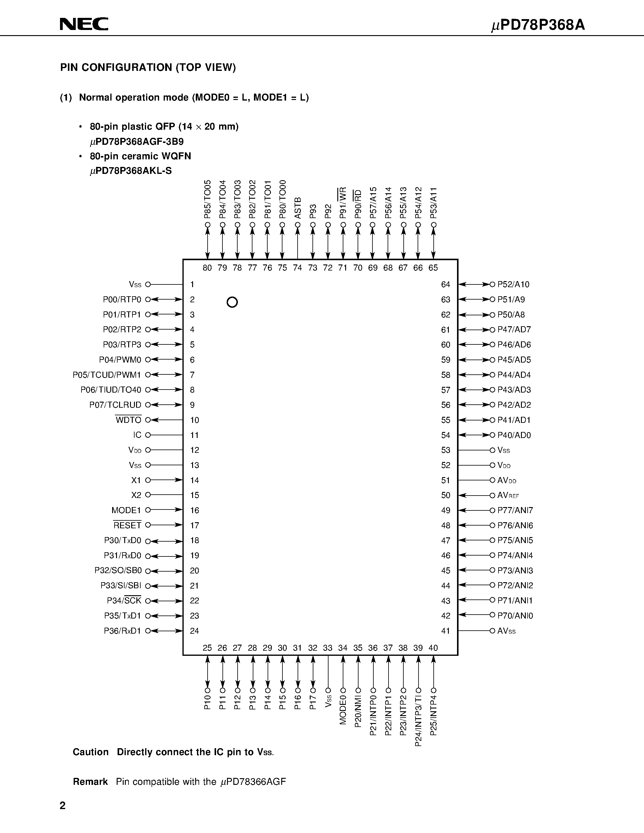 Даташит на микросхему UPD78P368A страница 2 Даташит UPD78P368A - 16/8 BIT SINGLE-CHIP MICROCOMPUTER страница 2