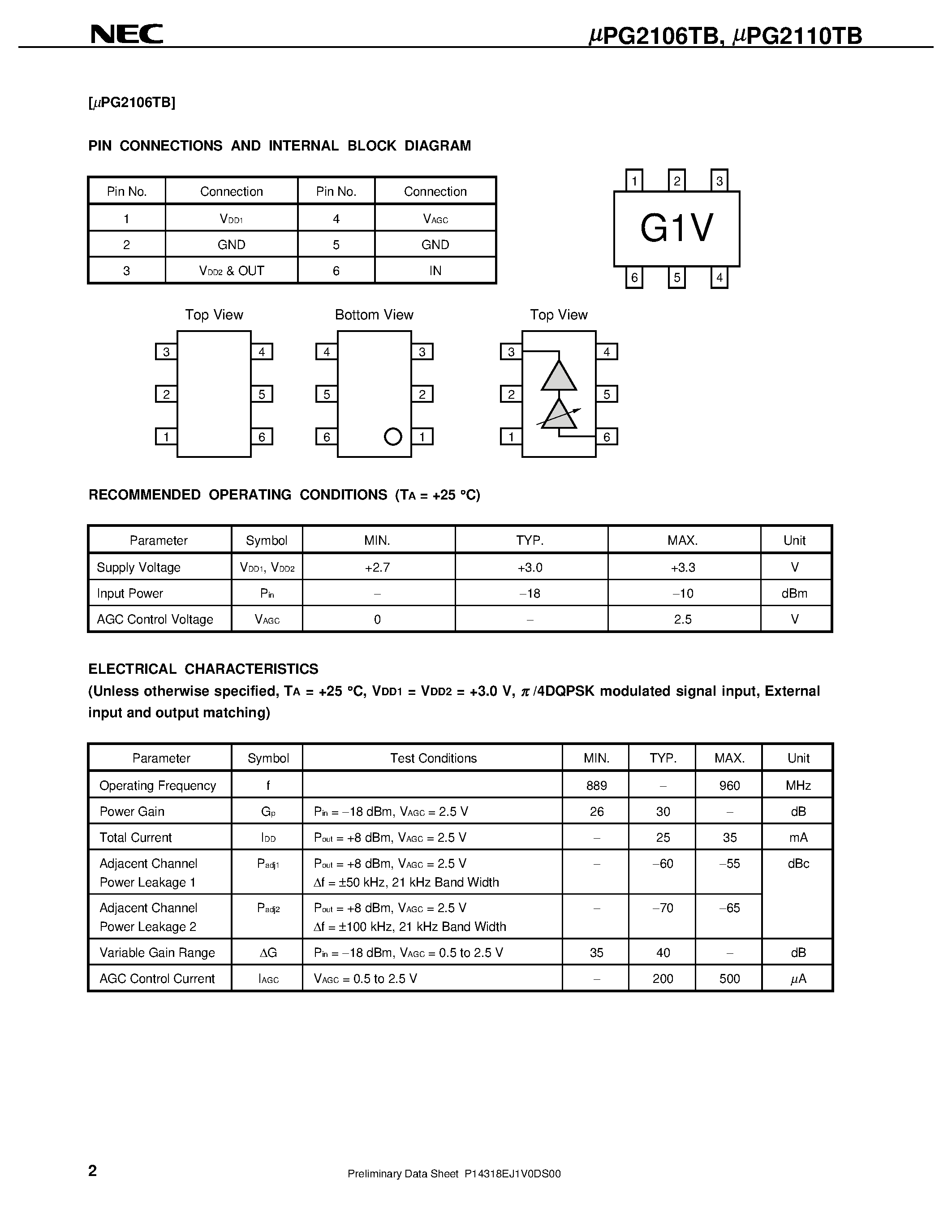 Datasheet UPG2106 page 2 Datasheet UPG2106 - L-BAND PA DRIVER AMPLIFIER page 2