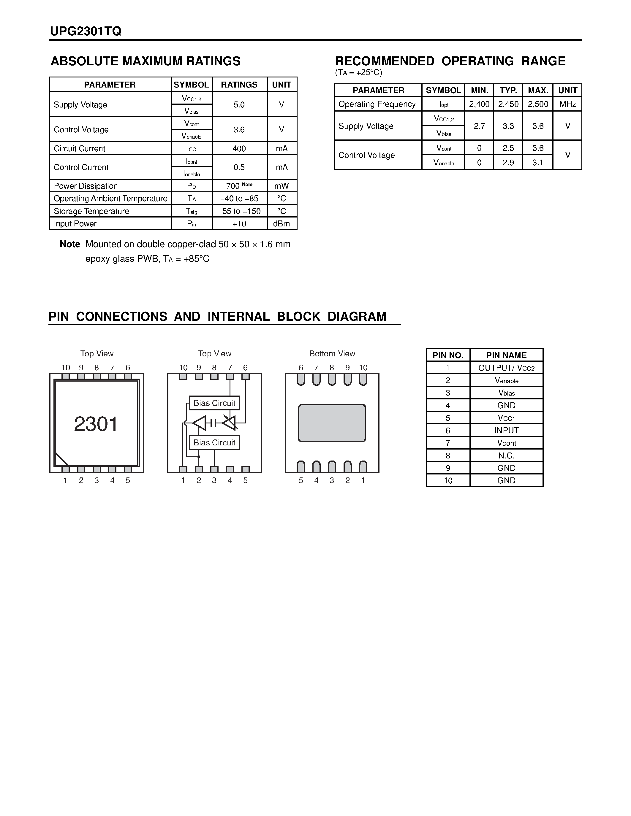 Datasheet UPG2301TQ - NECs POWER AMPLIFIER FOR BLUETOOH CLASS 1 page 2