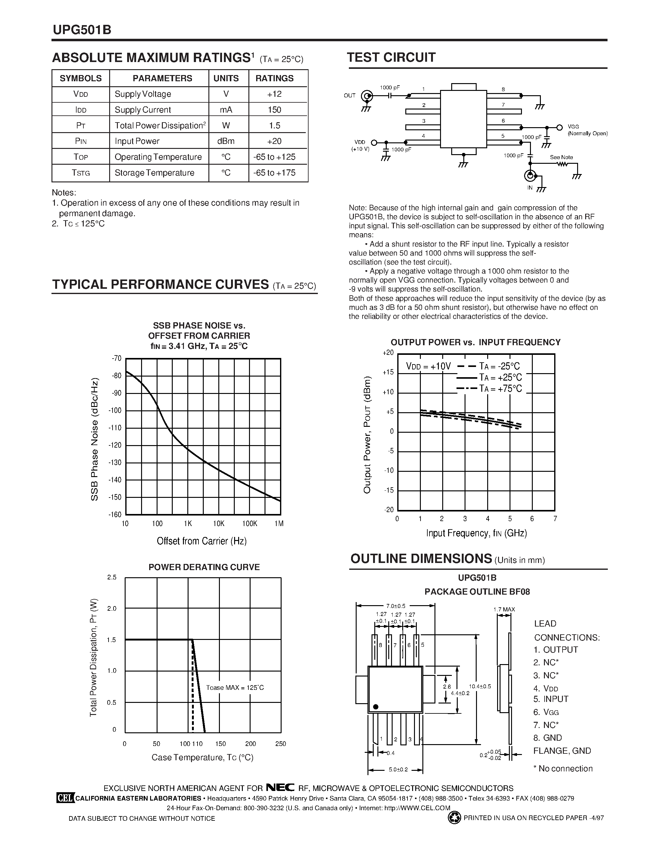 Datasheet UPG501 - 5 GHz DIVIDE-BY-4 STATIC PRESCALER page 2