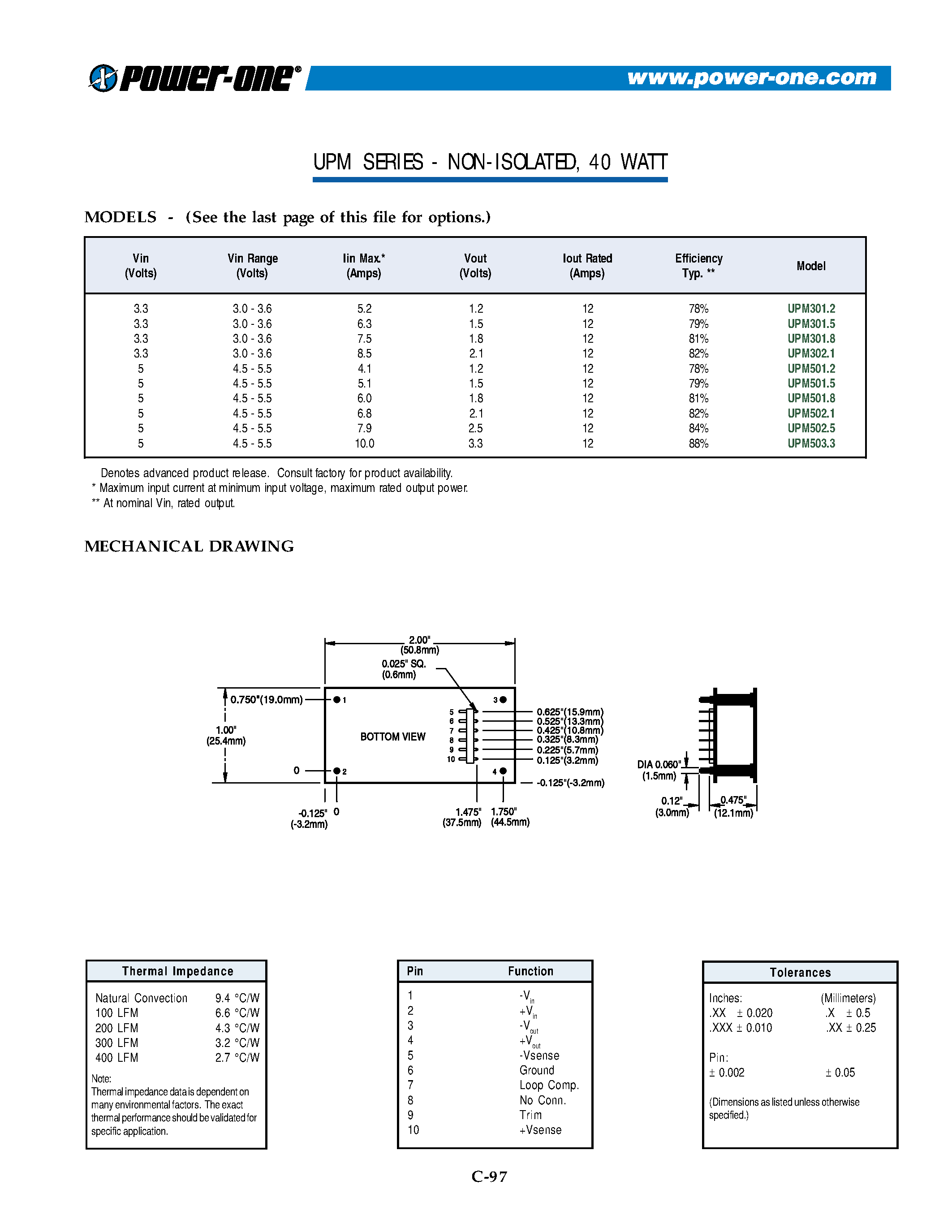 Datasheet UPM501.5 - NON-ISOLATED/ 40 WATT page 2