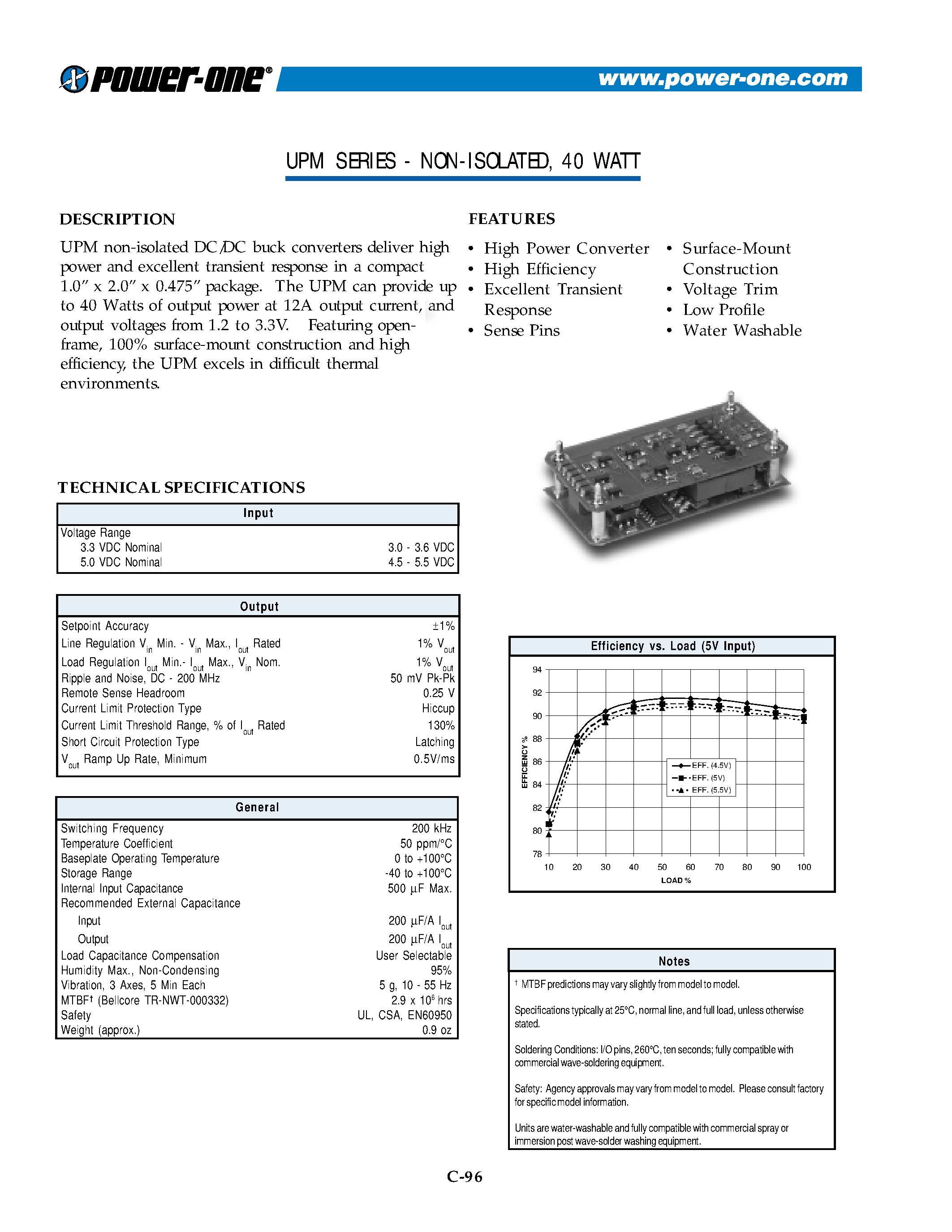 Datasheet UPM502.5 - NON-ISOLATED/ 40 WATT page 1