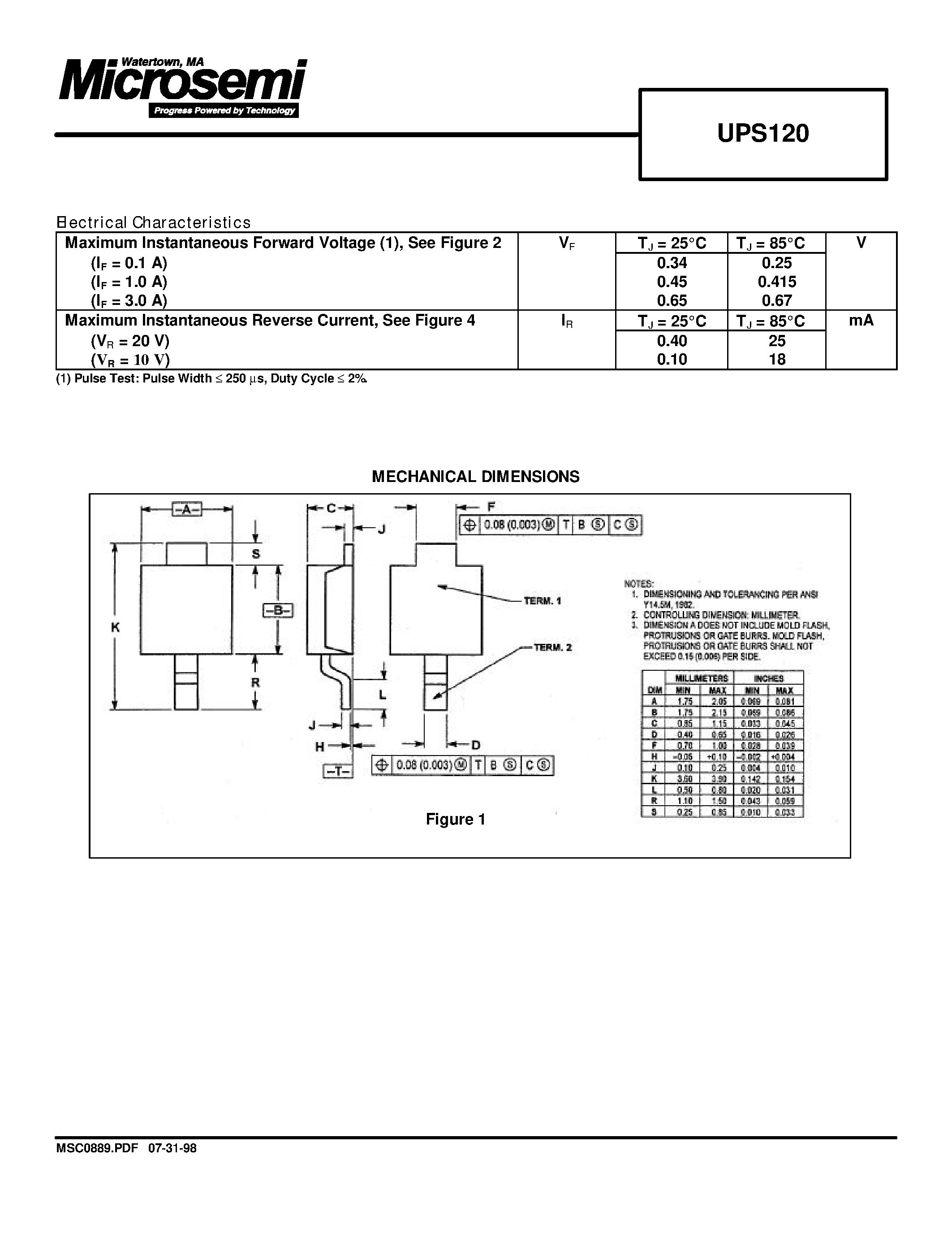 Datasheet UPS120 page 2 Datasheet UPS120 - SCHOTTKY BARRIER RECTIFIER page 2