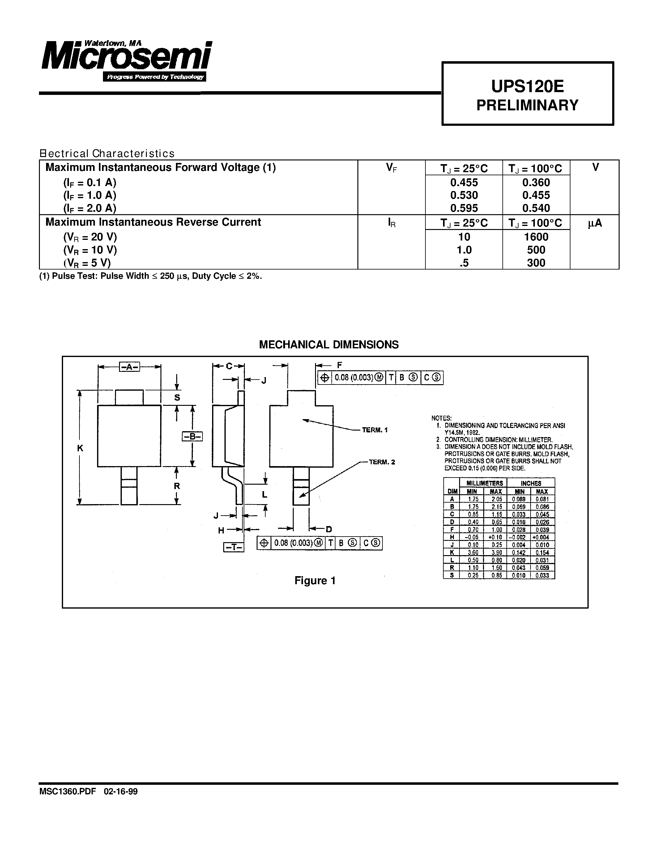 Datasheet UPS120E page 2 Datasheet UPS120E - SCHOTTKY BARRIER RECTIFIER page 2
