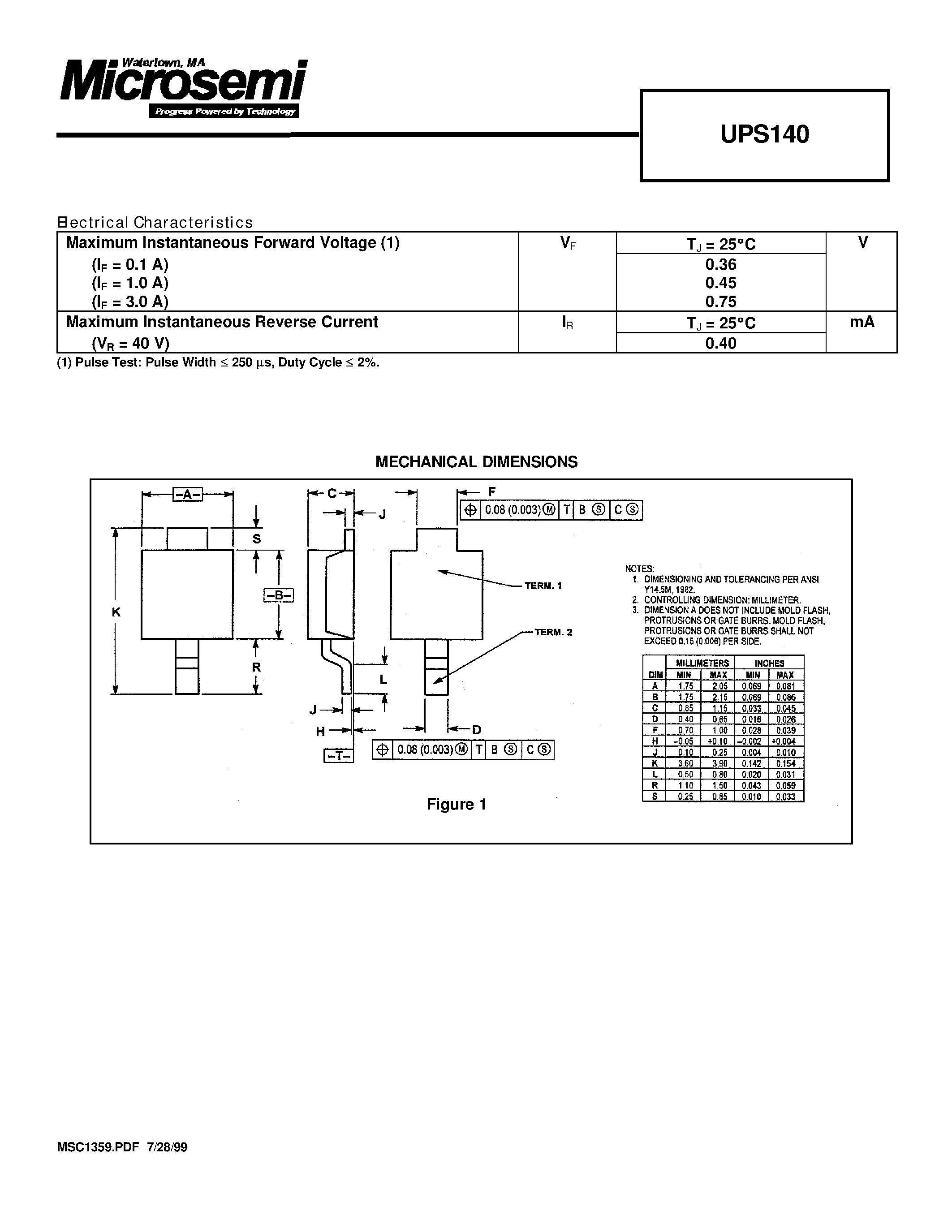 Datasheet UPS140 page 2 Datasheet UPS140 - SCHOTTKY BARRIER RECTIFIER 1.0 AMPERES 40 VOLTS page 2