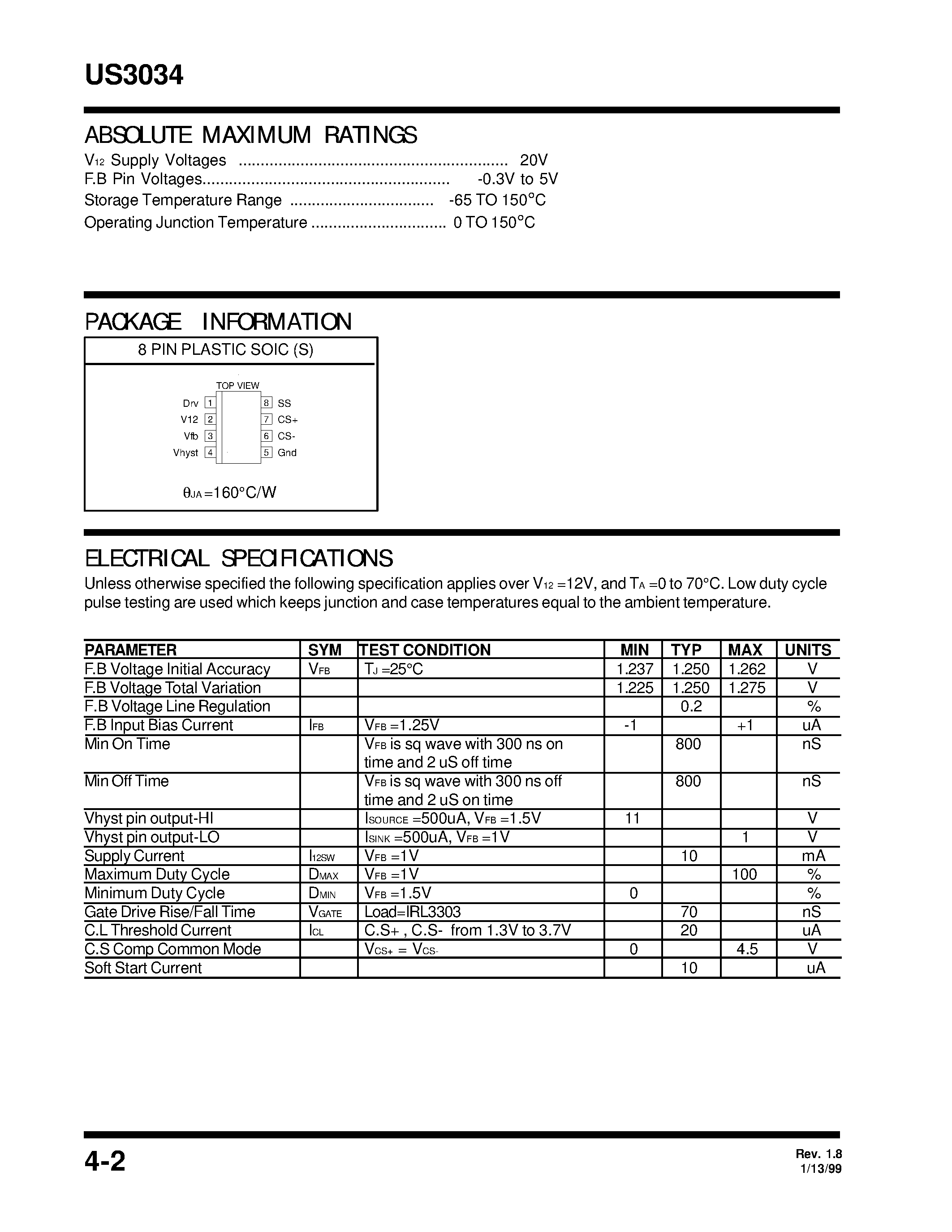 Datasheet US3034CS page 2 Datasheet US3034CS - 8 PIN PWM SWITCHER CONTROLLER IC page 2