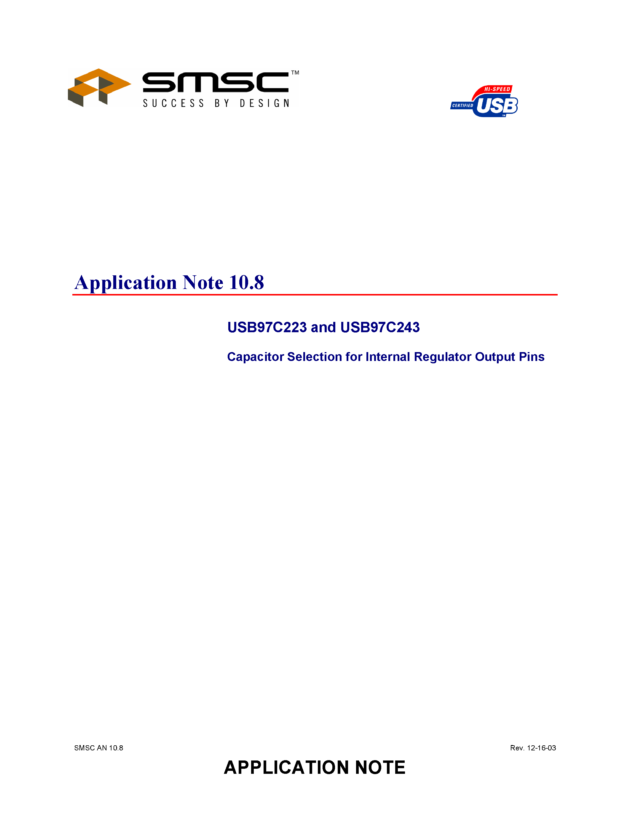 Datasheet USB97C223 - capacitor Selection for Internal Regulator Output Pins page 1