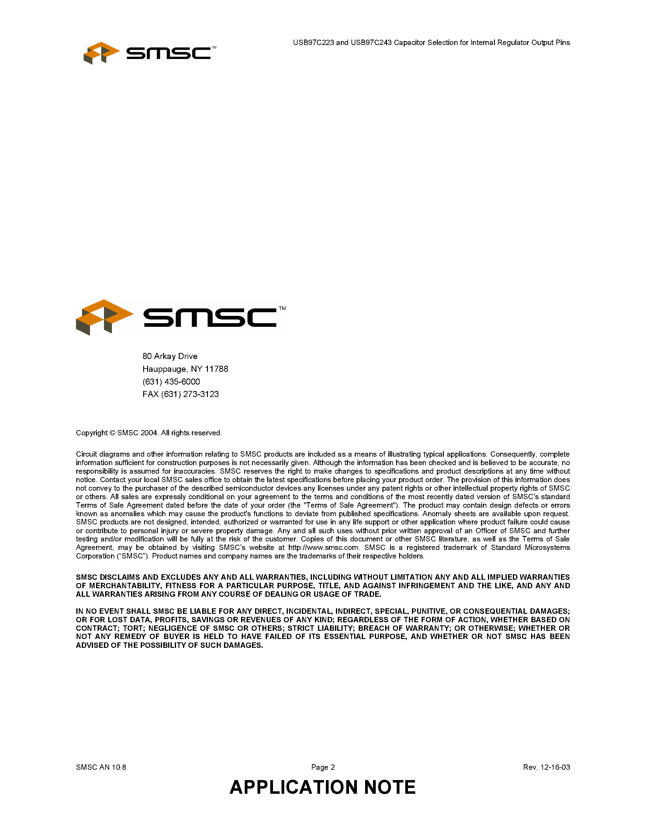 Datasheet USB97C243 - capacitor Selection for Internal Regulator Output Pins page 2