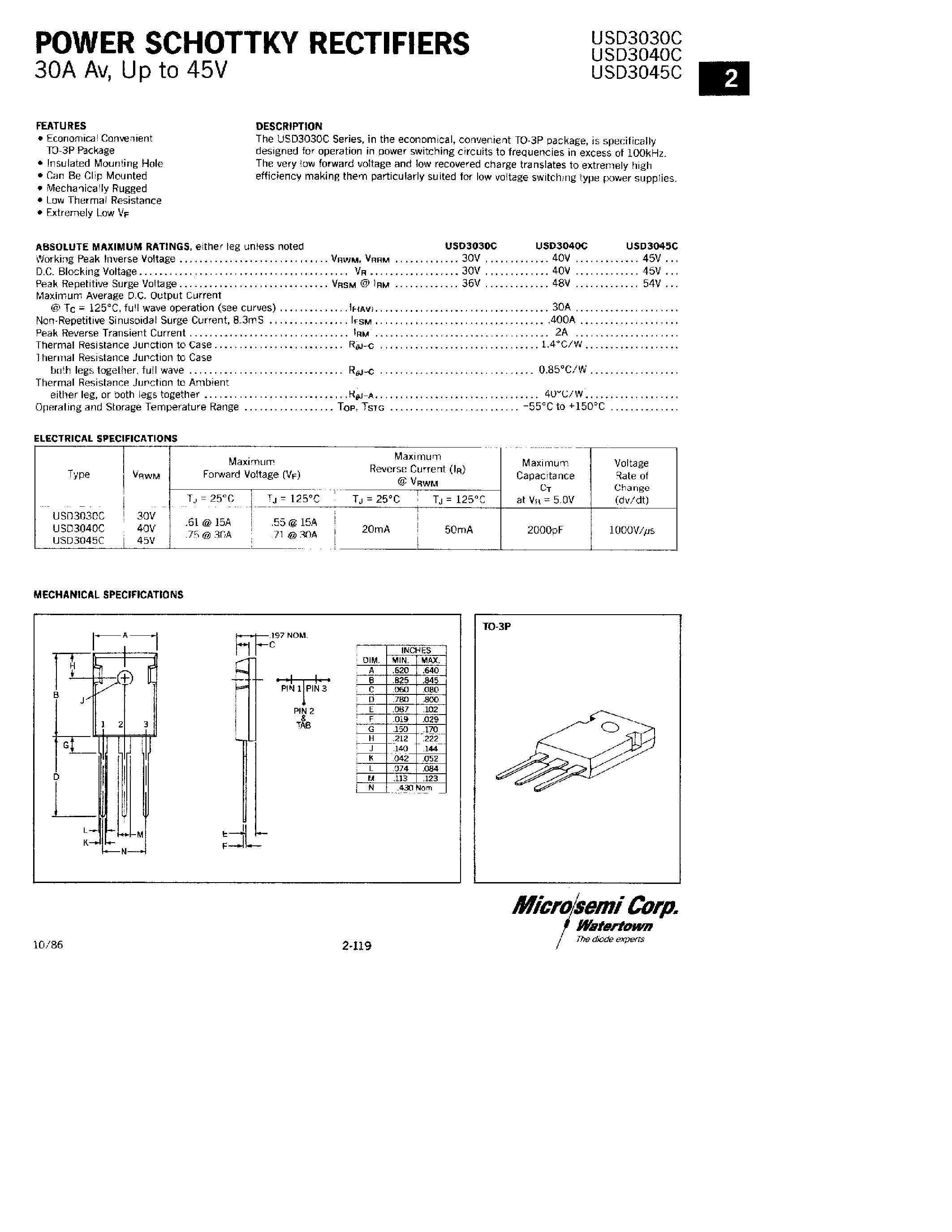 Datasheet USD3040C - POWER SCHOTTKY RECTIFIER page 1