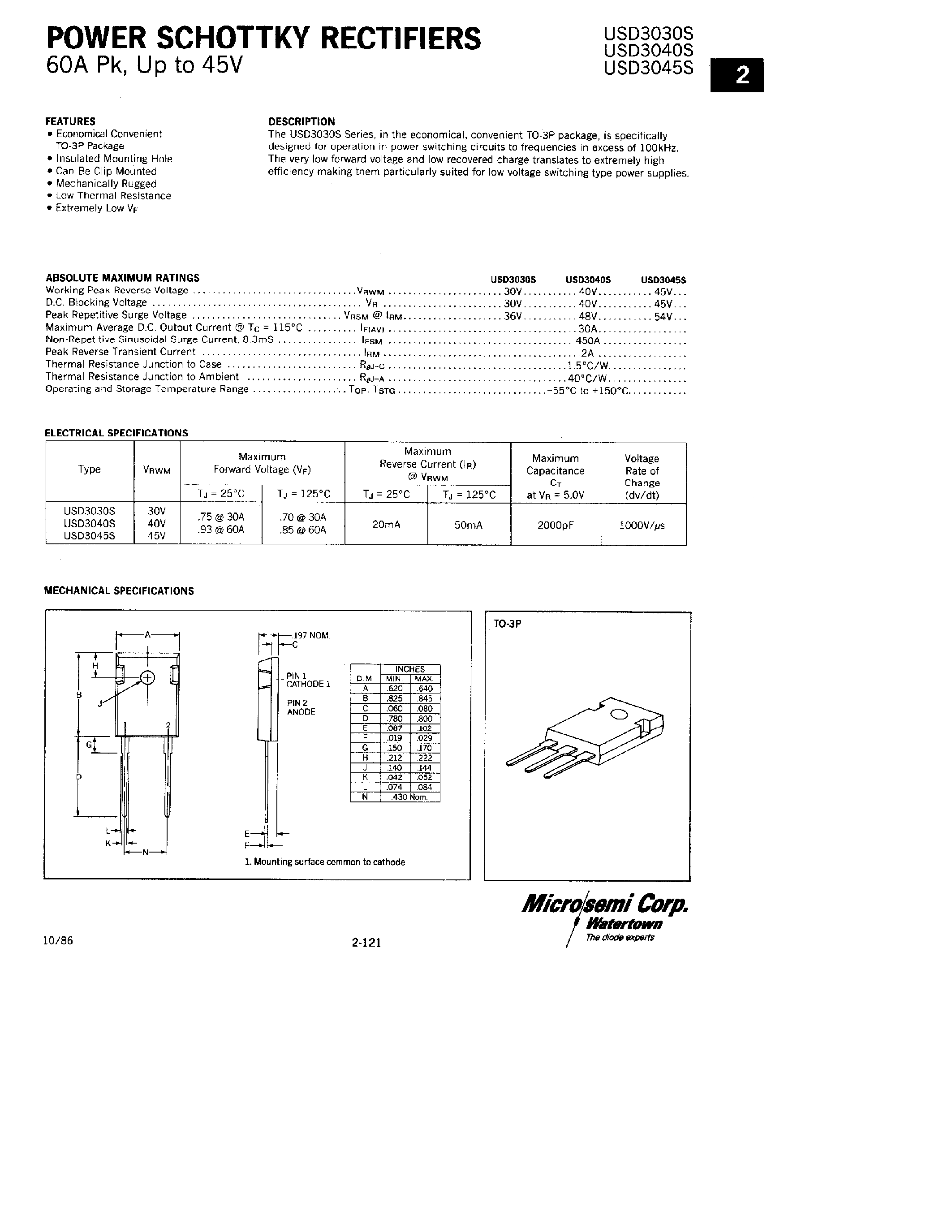 Datasheet USD3040S - POWER SCHOTTKY RECTIFIERS page 1