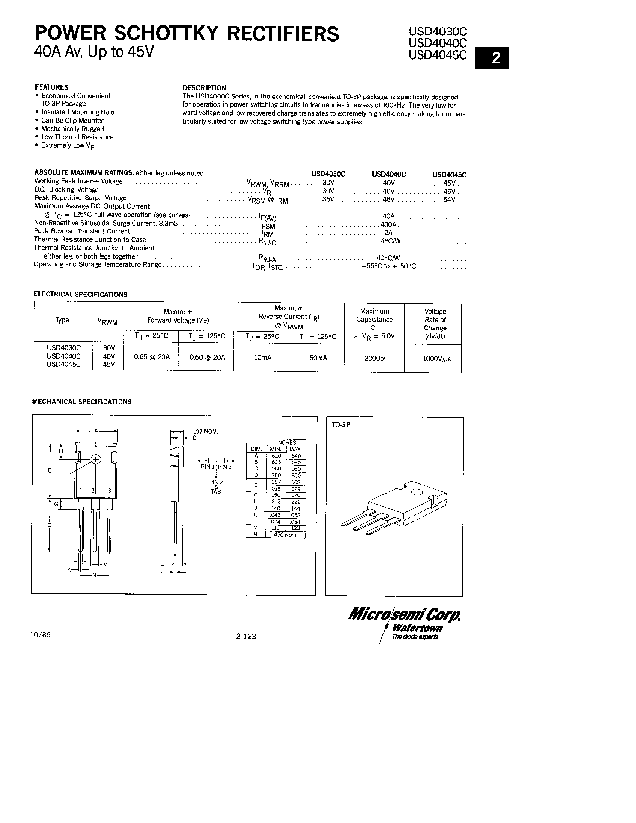 Datasheet USD4030C - POWER SCHOTTKY RECTIFIERS page 1
