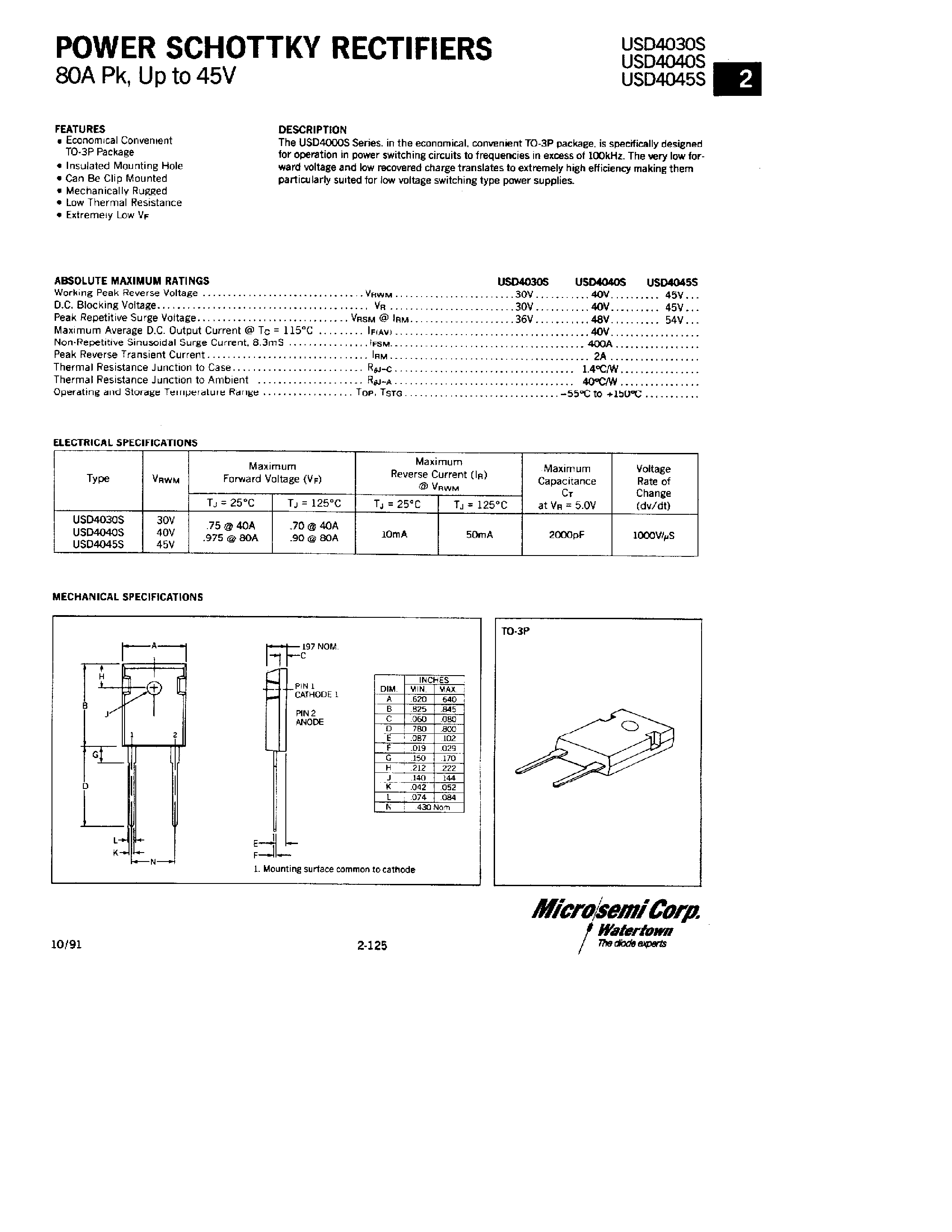 Datasheet USD4030S - POWER SCHOTTKY RECTIFIERS page 1