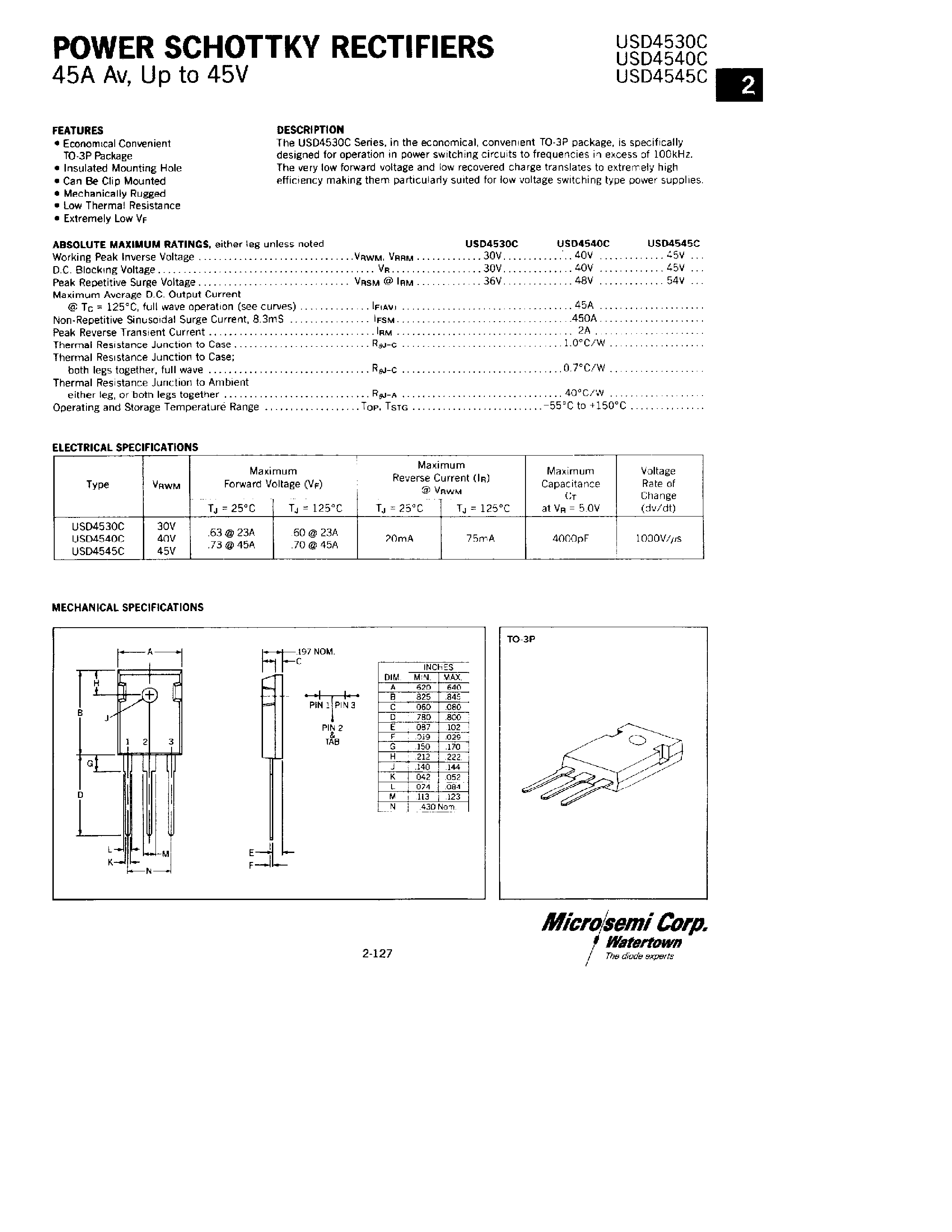 Datasheet USD4540C - POWER SCHOTTKY RECTIFIERS page 1