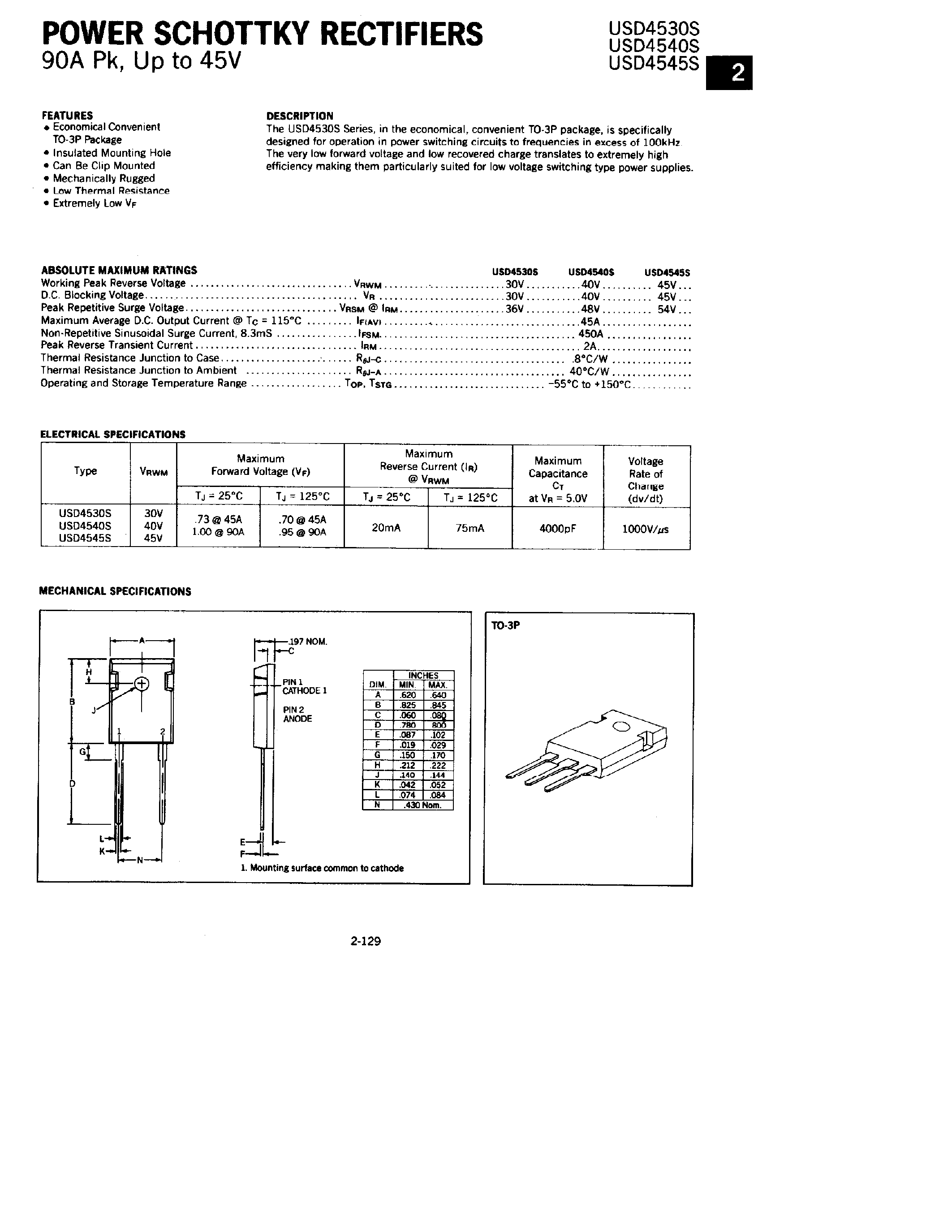 Datasheet USD4545S - POWER SCHOTTKY RECTIFIERS page 1