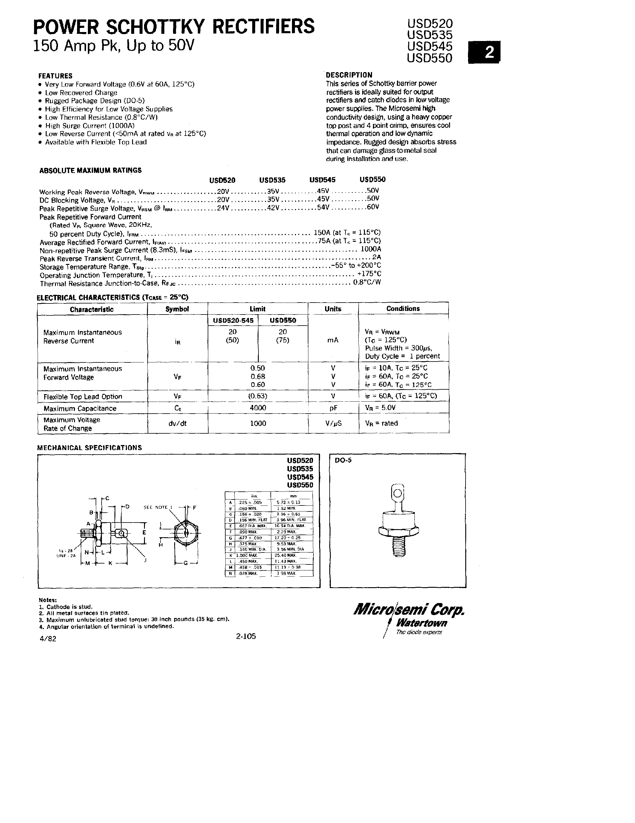 Datasheet USD550 - POWER SCHOTTKY RECTIFIERS page 1