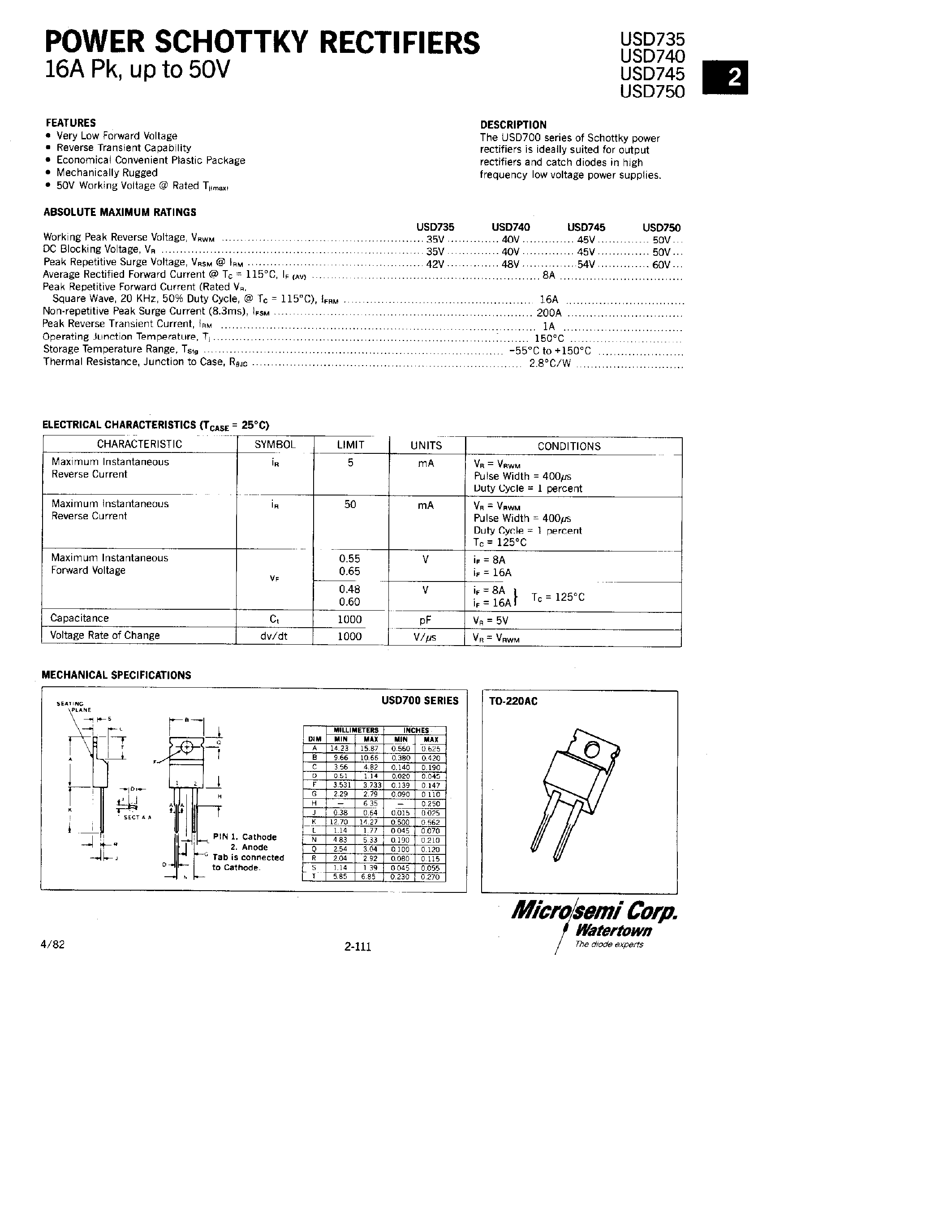 Datasheet USD750 page 1 Datasheet USD750 - POWER SCHOTTKY RECTIFIERS page 1