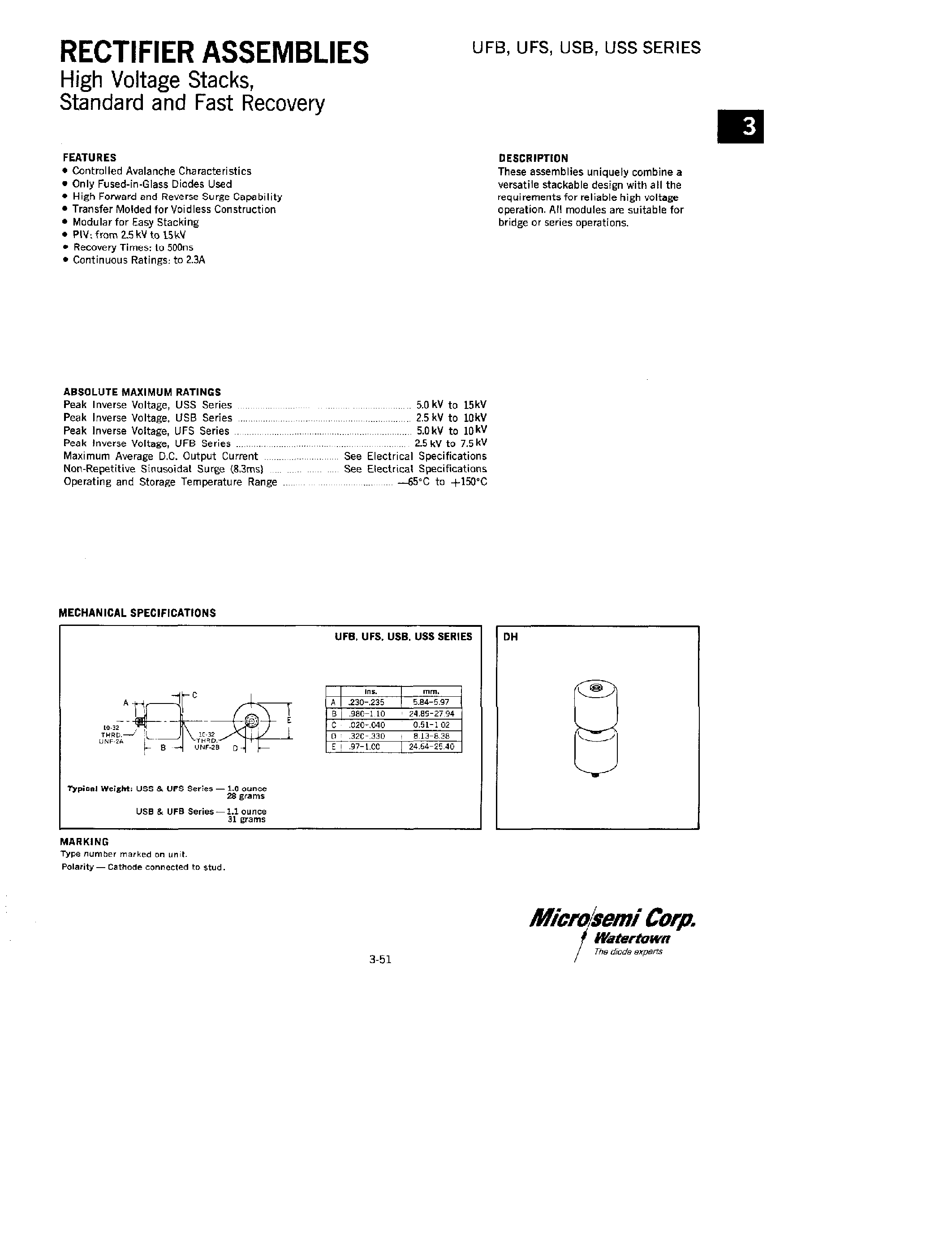 Даташит USS15 - RECTIFIERS ASSEMBLIES страница 1