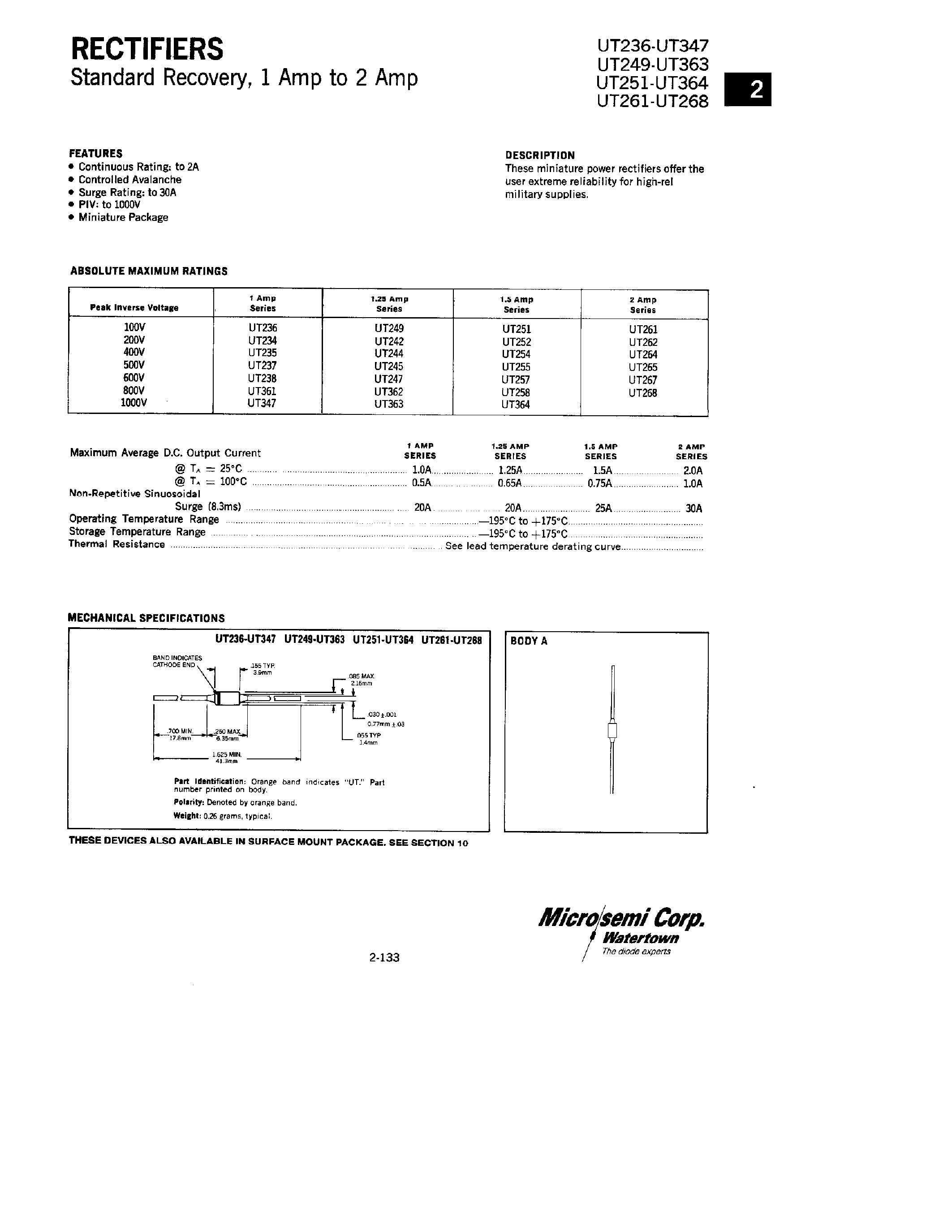 Datasheet UT242 - RECTIFIERS page 1