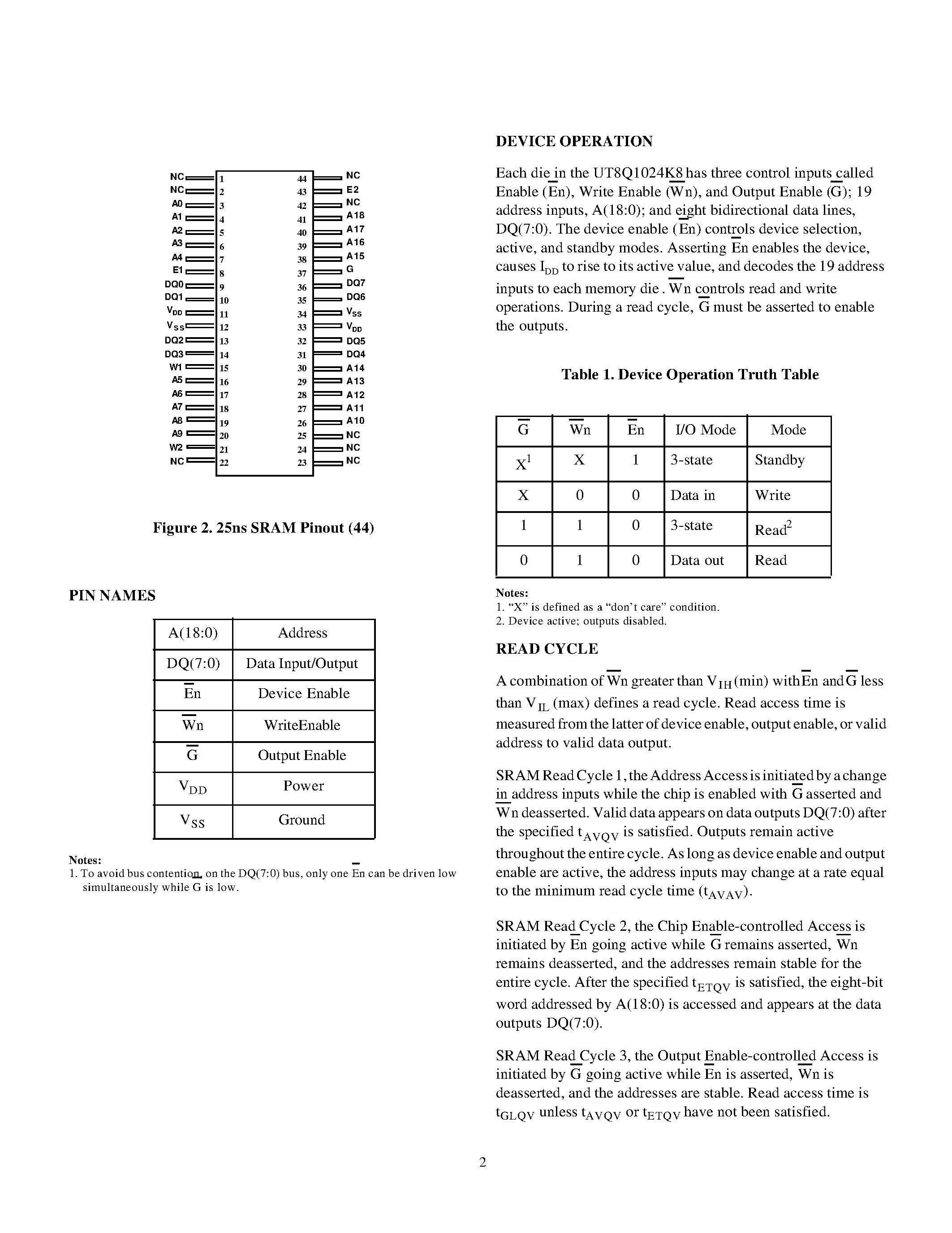 Datasheet UT8Q1024K8-UPA - high-performance 1M byte (8Mbit) CMOS static RAM page 2