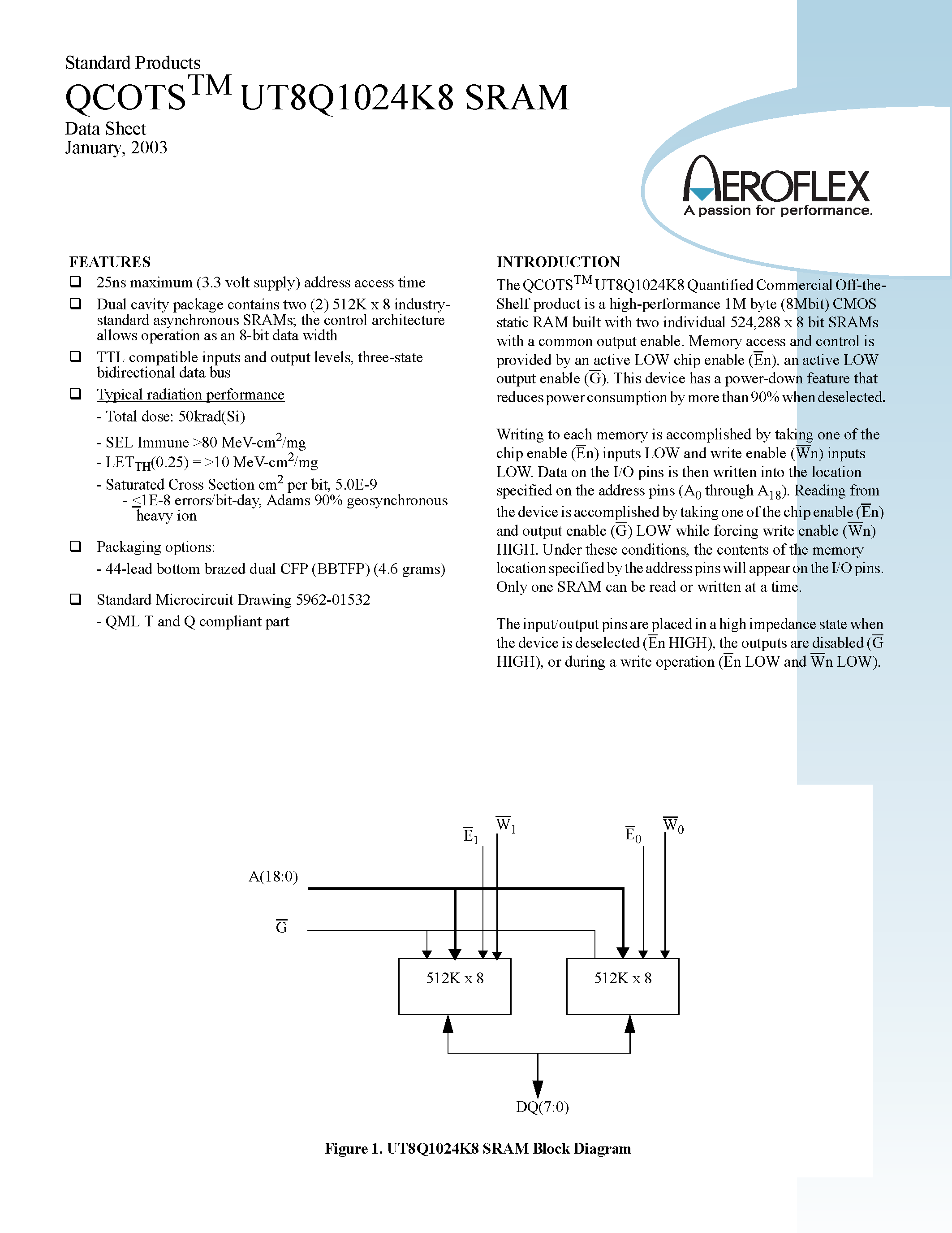 Datasheet UT8Q1024K8-UPC - high-performance 1M byte (8Mbit) CMOS static RAM page 1