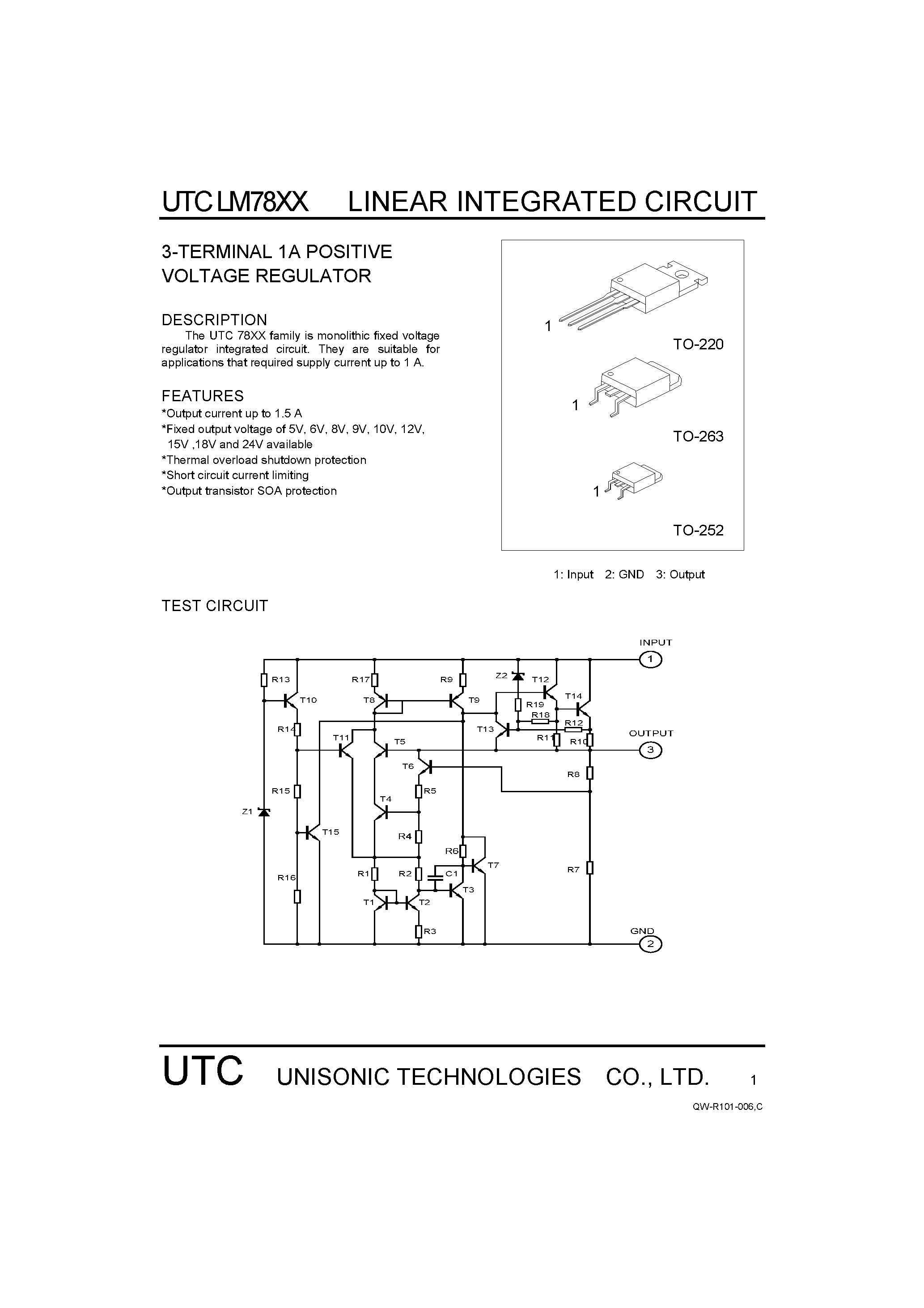Даташит UTCLM7810 - 3-TERMINAL 1A POSITIVE VOLTAGE REGULATOR страница 1