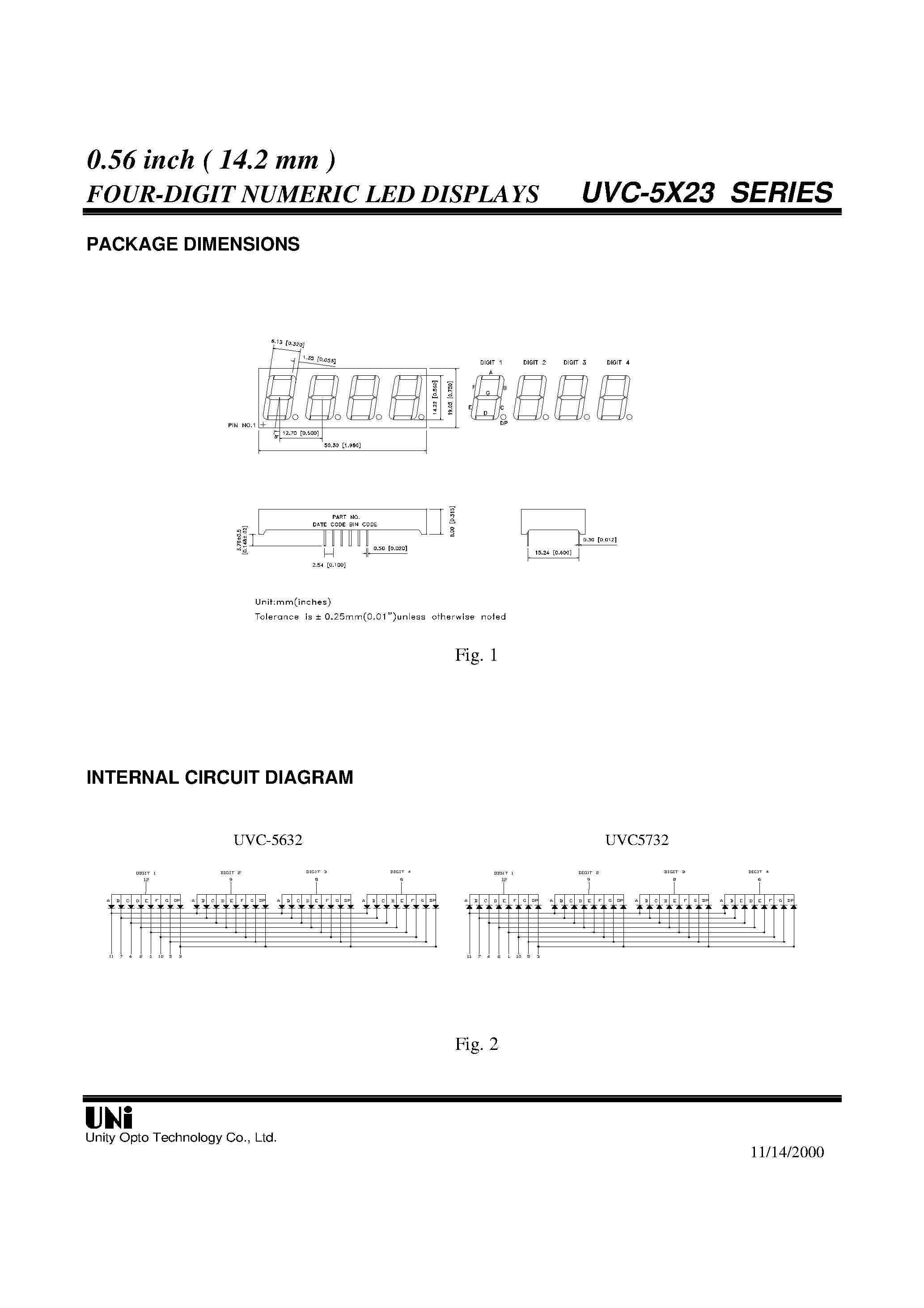 Datasheet UVC-5X23 - 0.56 inch ( 14.2 mm ) FOUR-DIGIT NUMERIC LED DISPLAYS page 2
