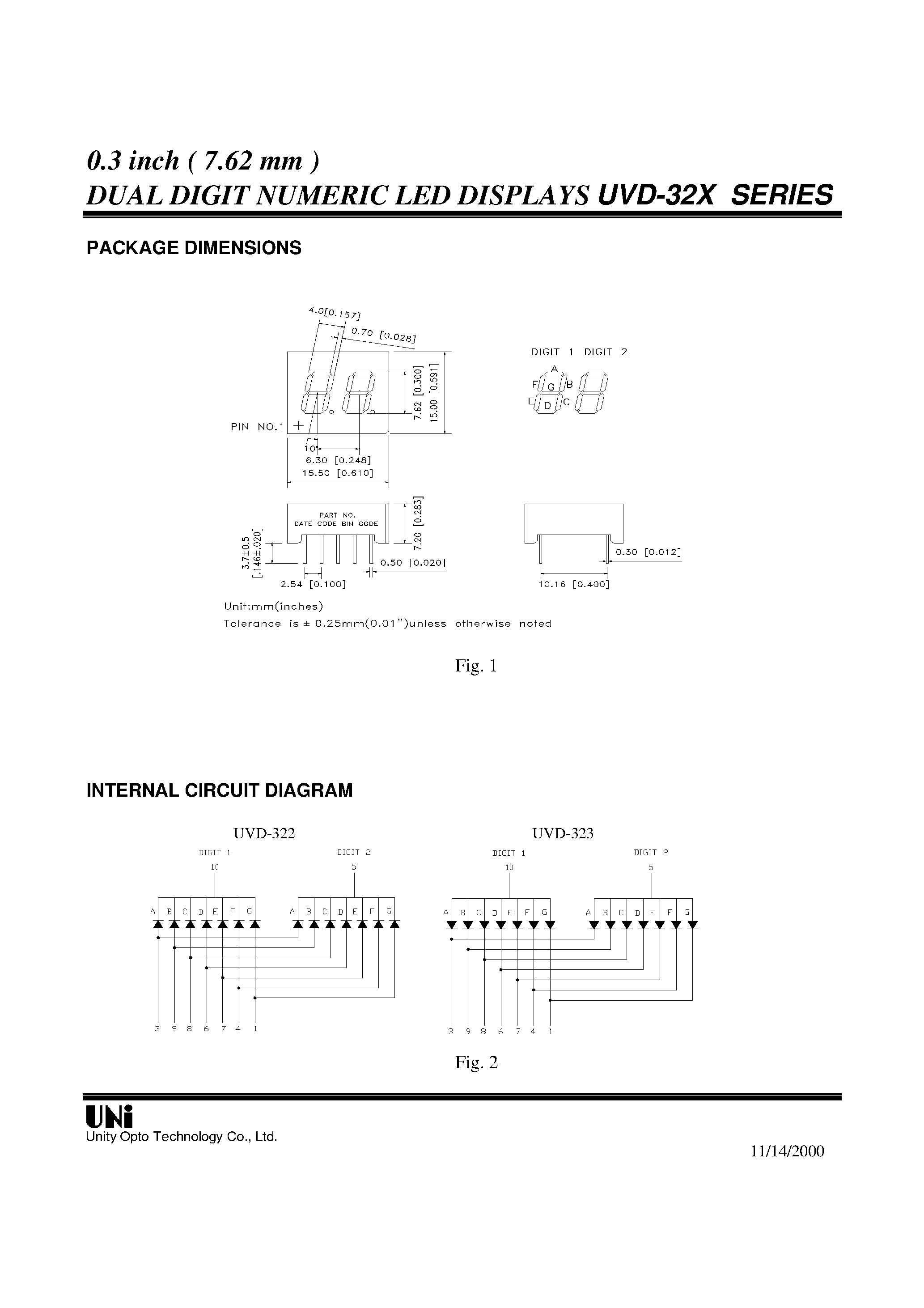 Datasheet UVD-32X - 0.3 inch ( 7.62 mm ) DUAL DIGIT NUMERIC LED DISPLAYS page 2