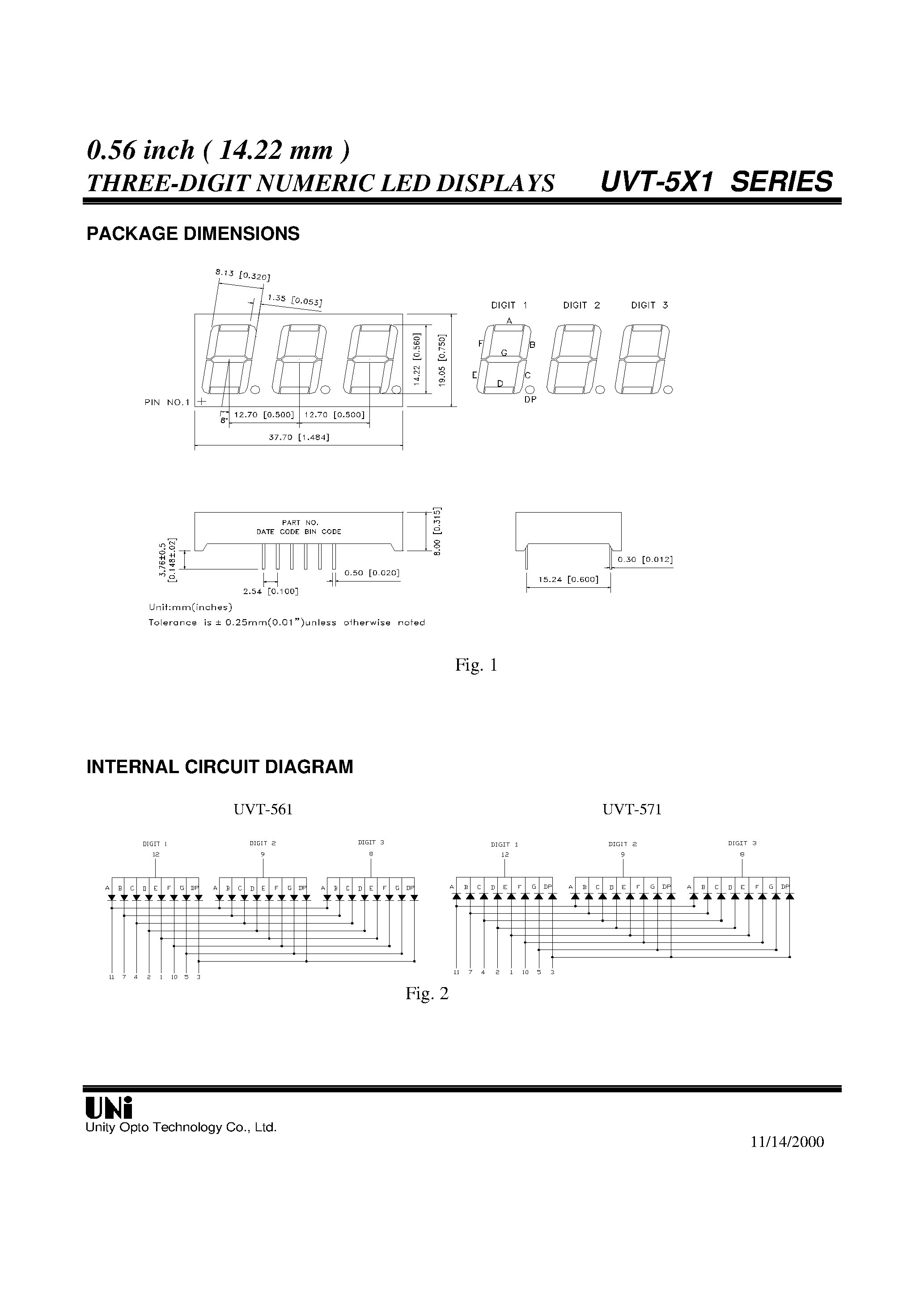 Datasheet UVD-571 page 2 Datasheet UVD-571 - 0.56 inch ( 14.22 mm ) THREE-DIGIT NUMERIC LED DISPLAYS page 2