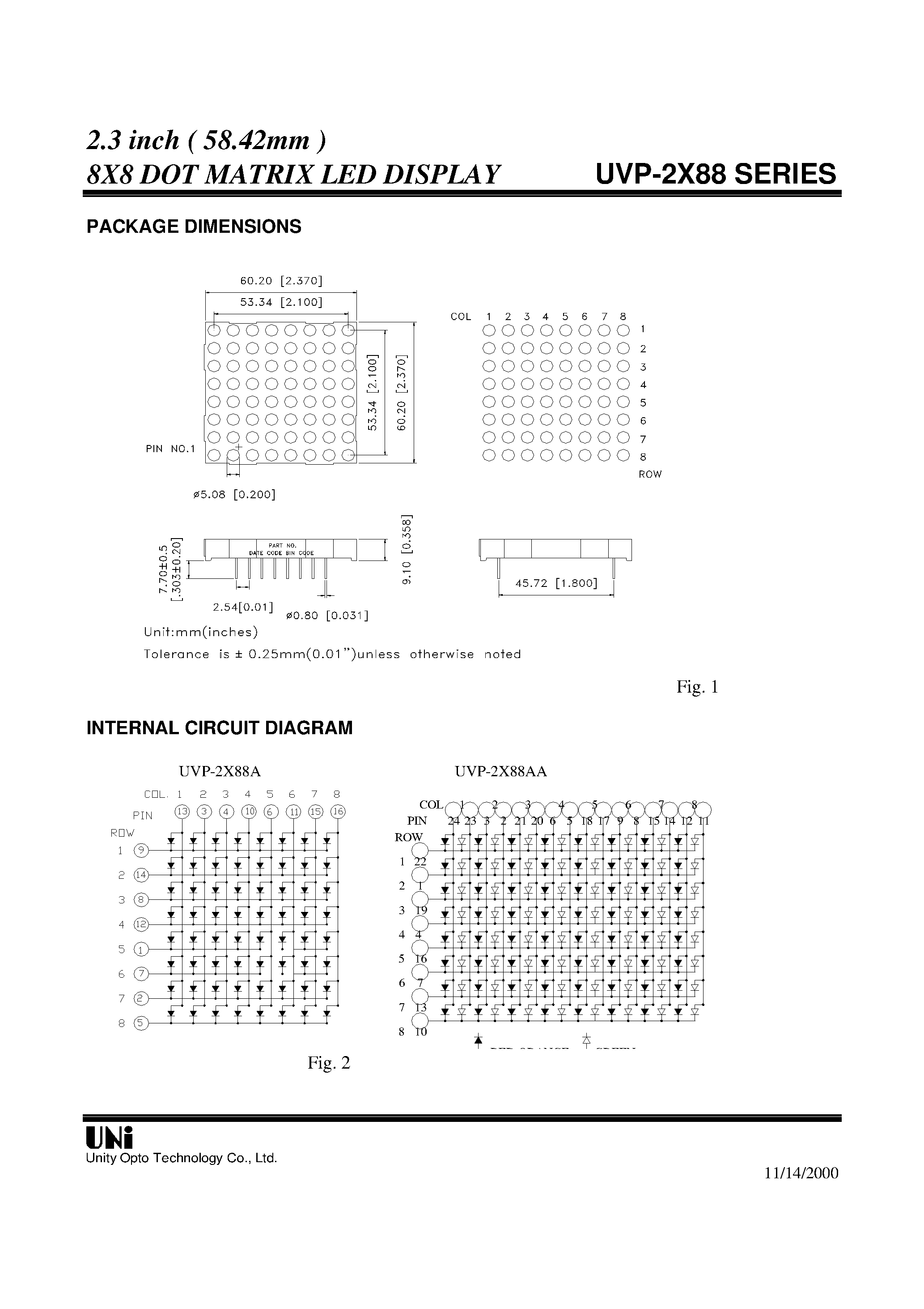Datasheet UVP-2088 page 2 Datasheet UVP-2088 - 2.3 inch ( 58.42mm ) 8X8 DOT MATRIX LED DISPLAY page 2